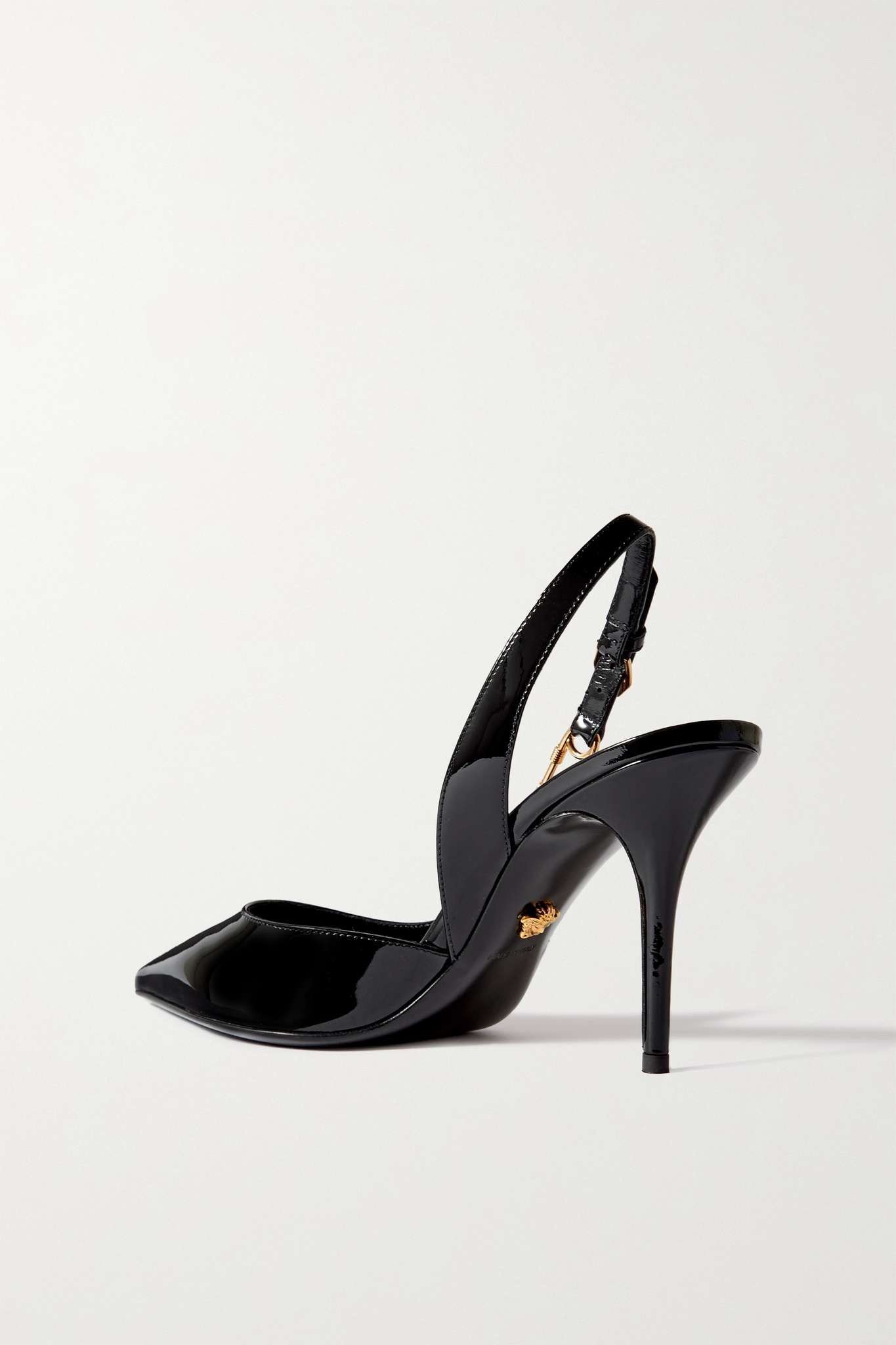 VERSACE Embellished patent-leather slingback pumps