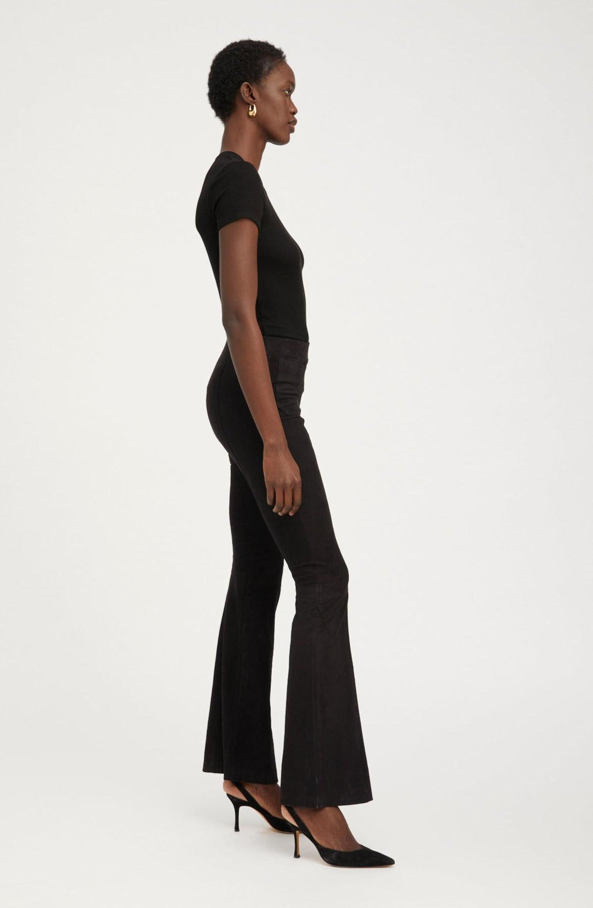 BLACK SUEDE PATCH POCKET SUPER FLARE PANTS - 2