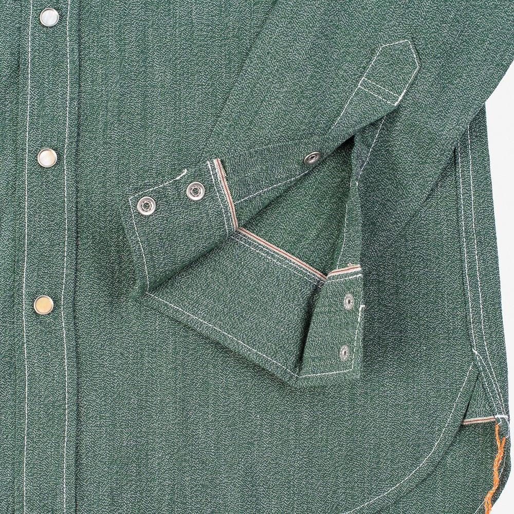 IHSH-289-GRN 10oz Mock Twist Selvedge Chambray Western Shirt - Green - 7