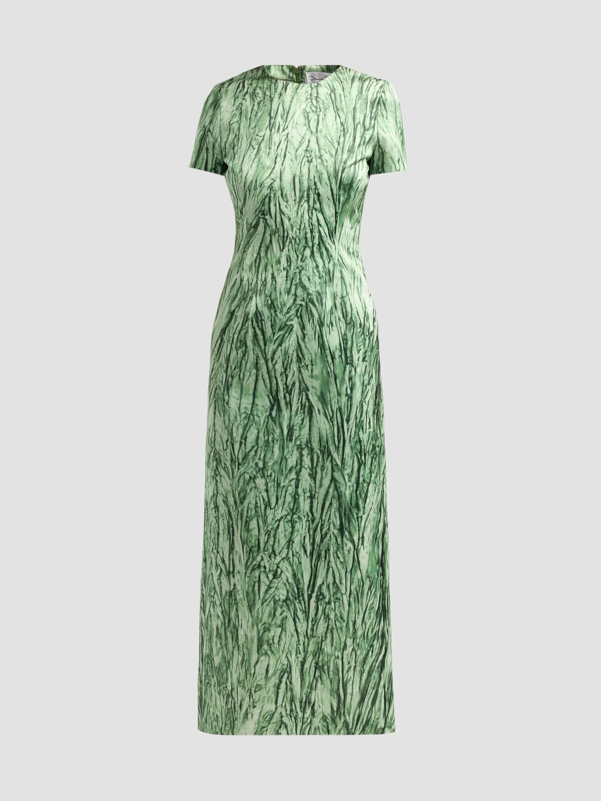 Women's Velvet Print Satin Day Dress - Dark Sage - 1