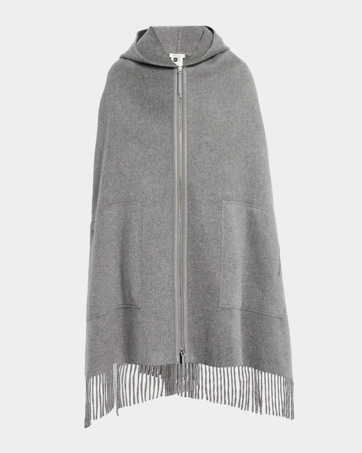 Fringed Double-Face Cashmere Hooded Poncho - 1