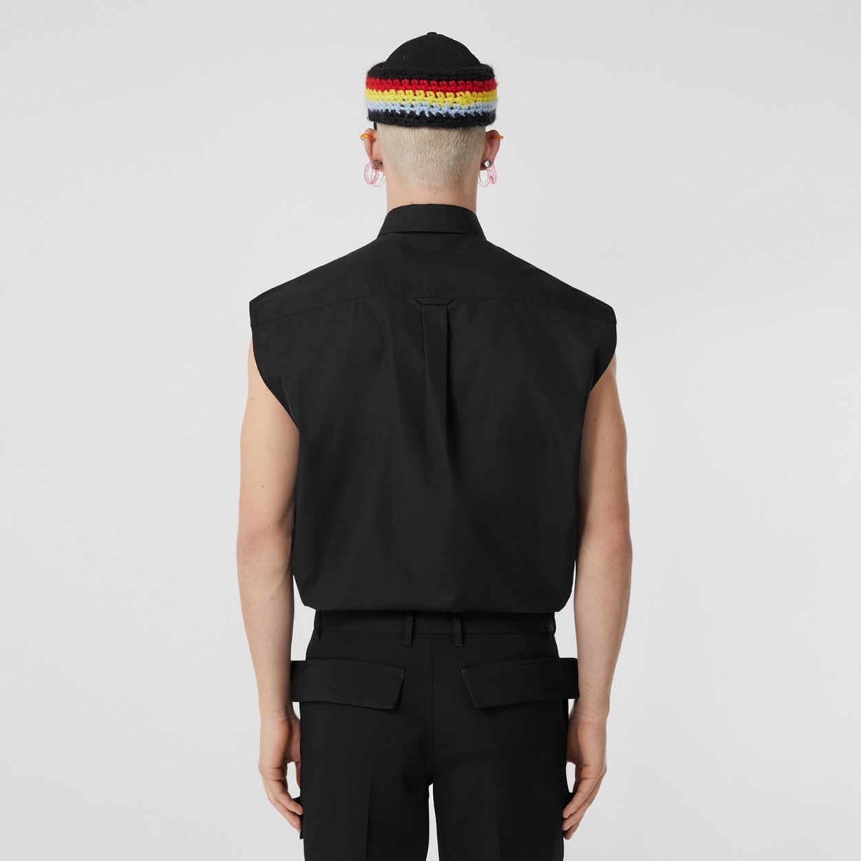 Panel Detail Sleeveless Cotton Poplin Shirt - 4