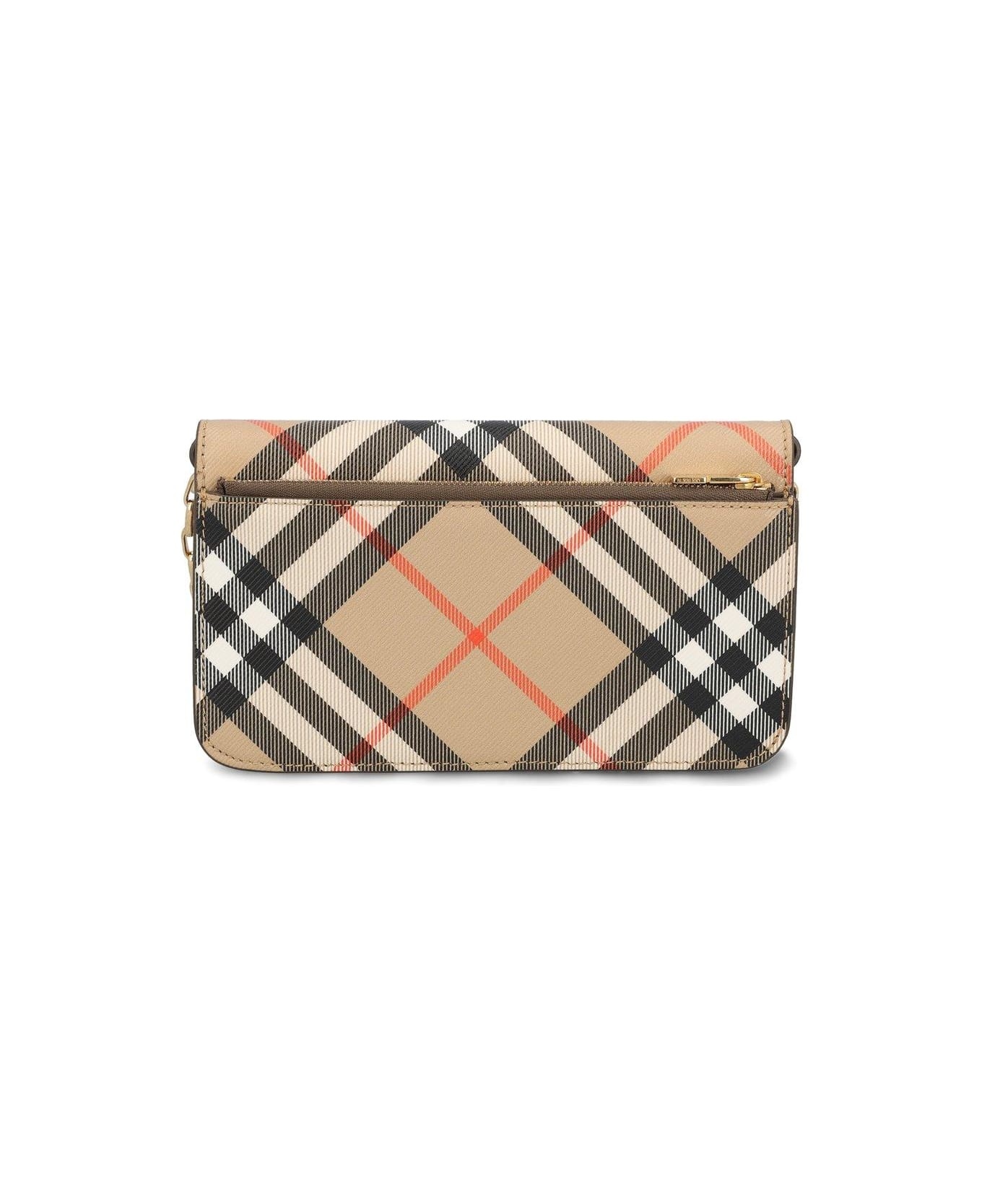 Checked Folded-top Chain Strap Wallet - 2