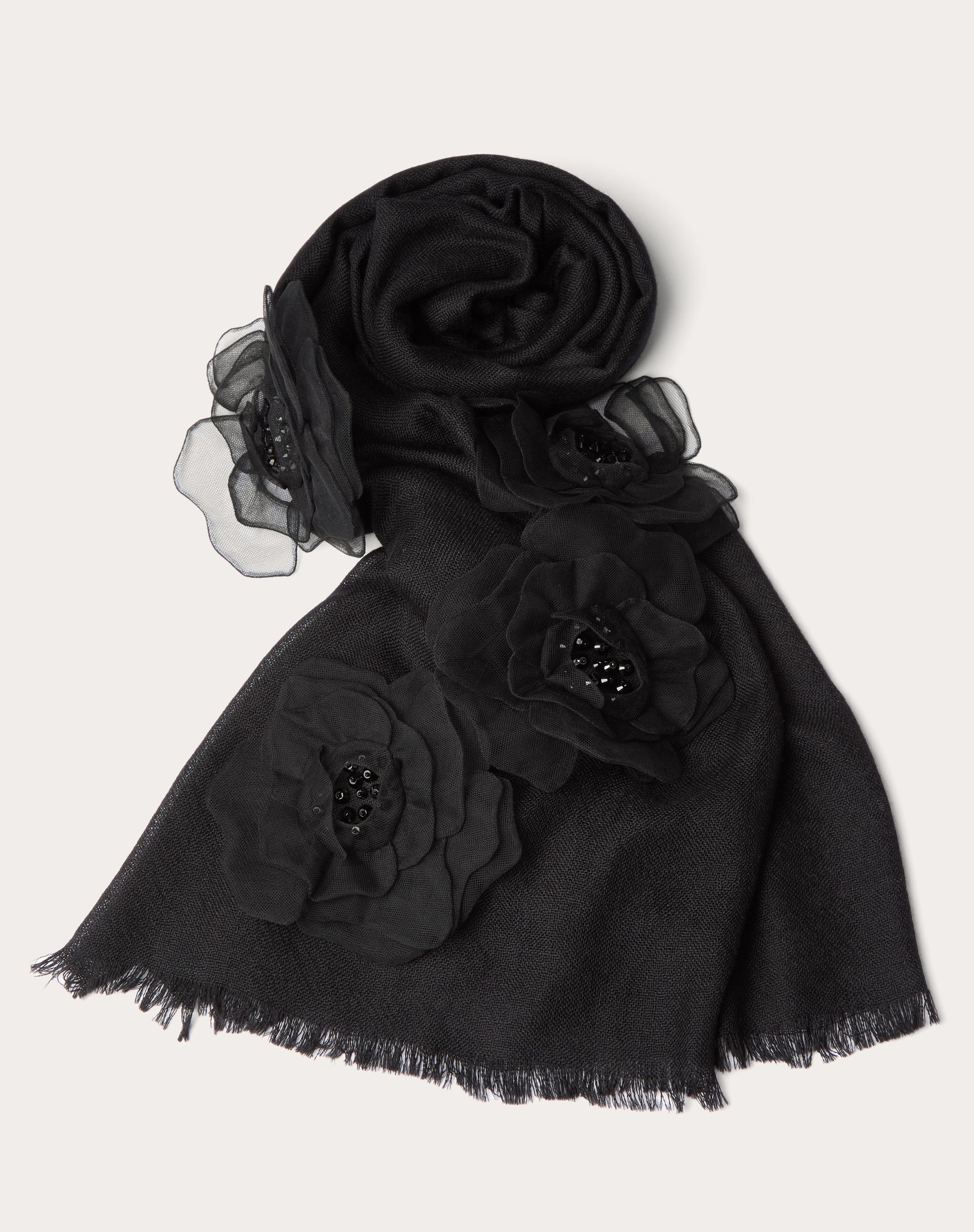 LACE CASHMERE STOLE WITH ROSE EMBROIDERY - 1