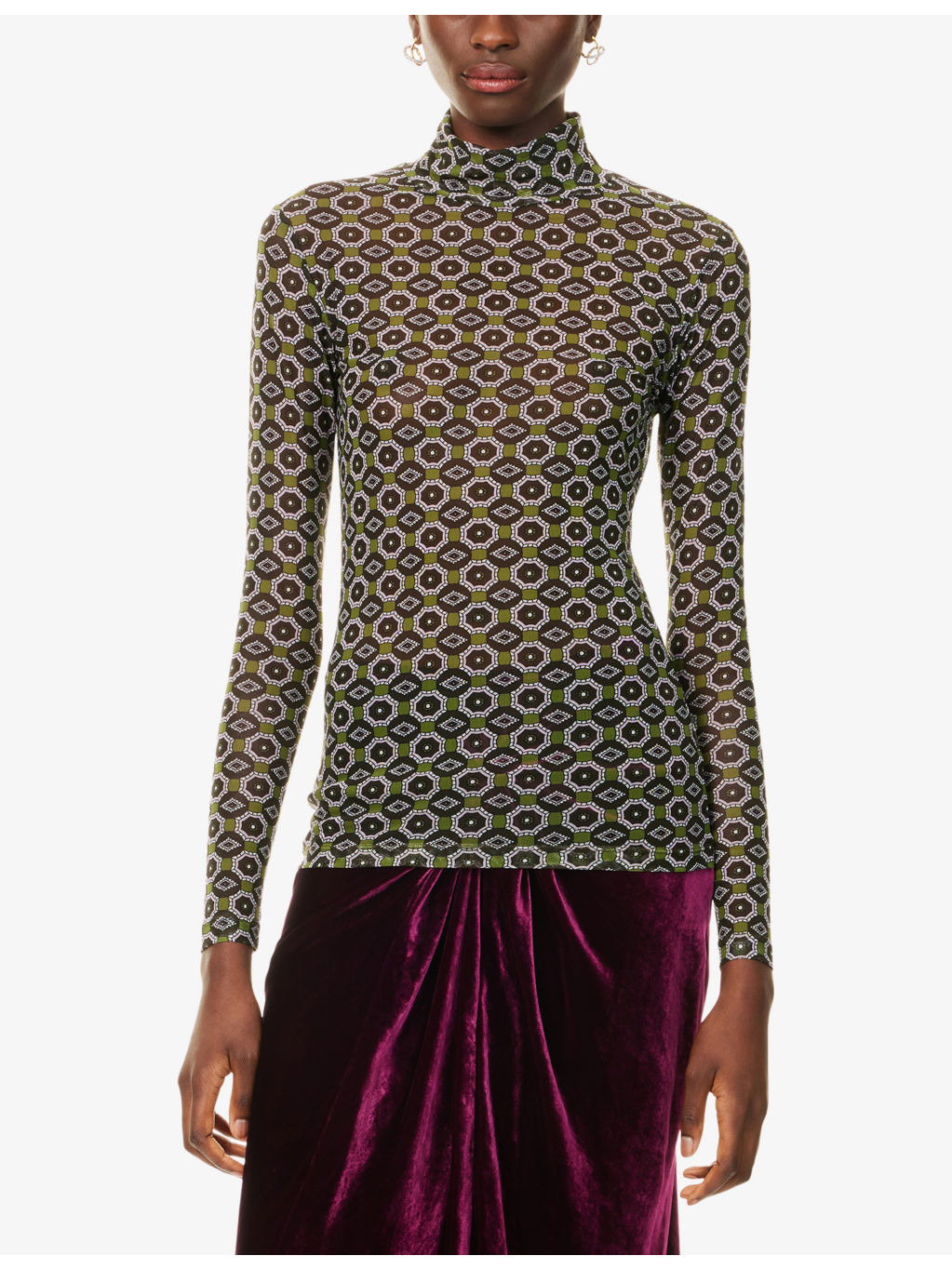 Printed High-Neck Stretch-Woven Top - 3