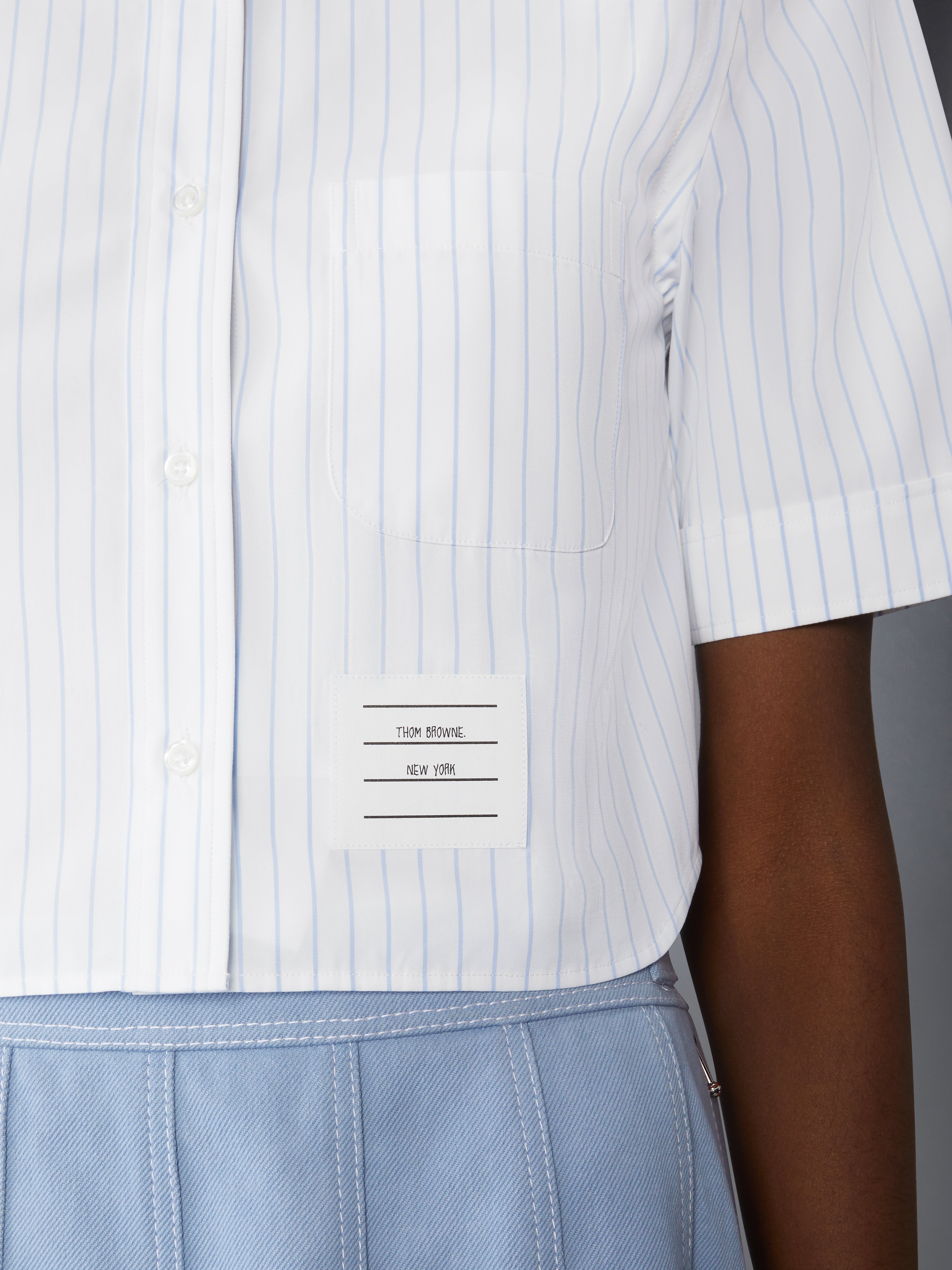 PINSTRIPE POPLIN CROPPED SHORT SLEEVE SHIRT - 5