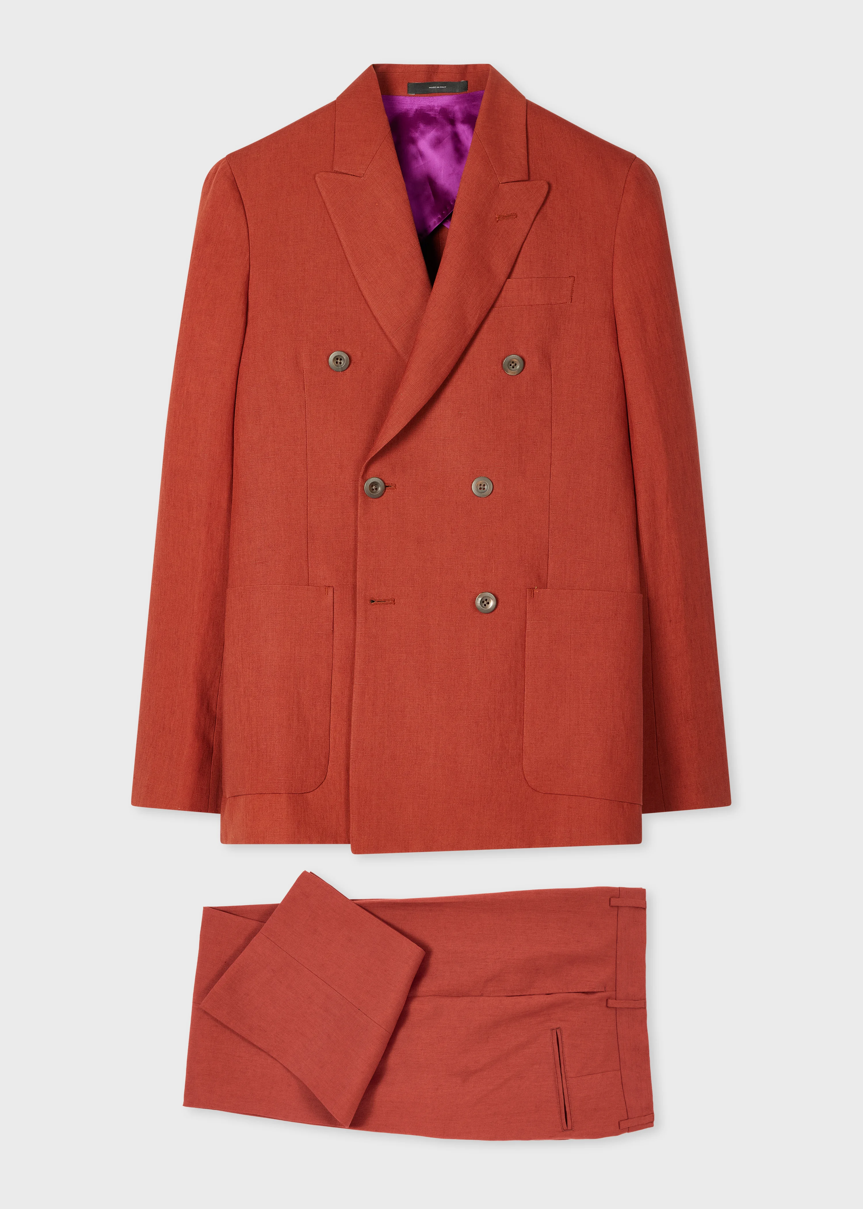 Rust Red Double-Breasted Linen Two-Piece Suit - 1
