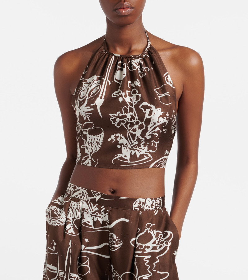 ASCENO Bello printed halterneck silk crop top outlook