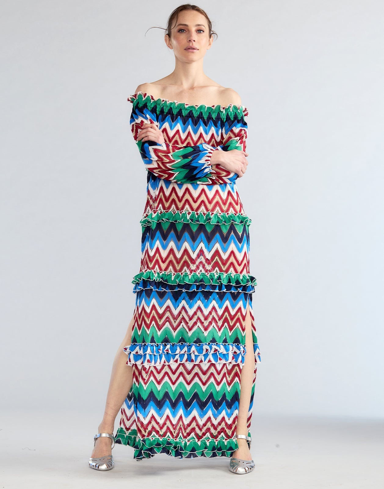 Zigzag Knit Off Shoulder Dress - 3