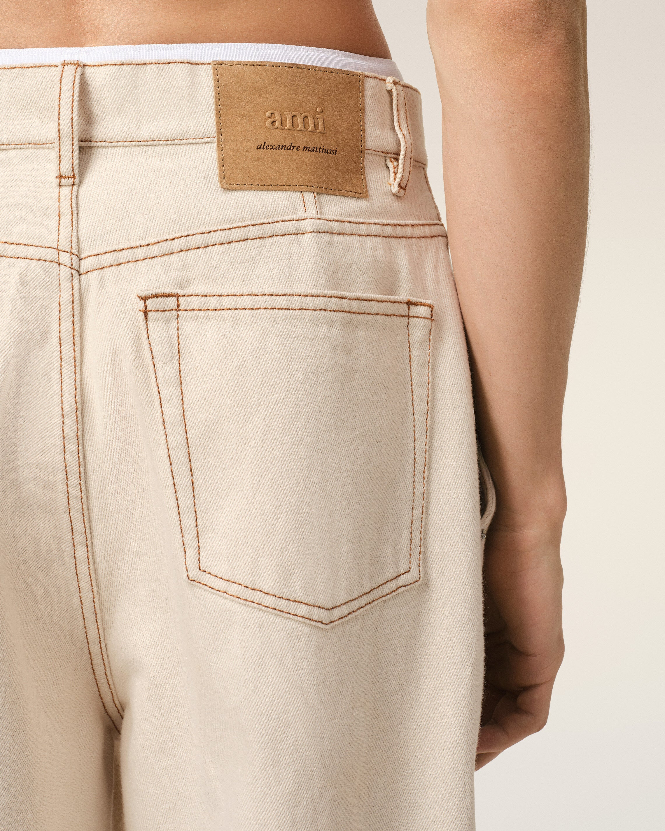 BEIGE COTTON WIDE FIT JEANS - 7