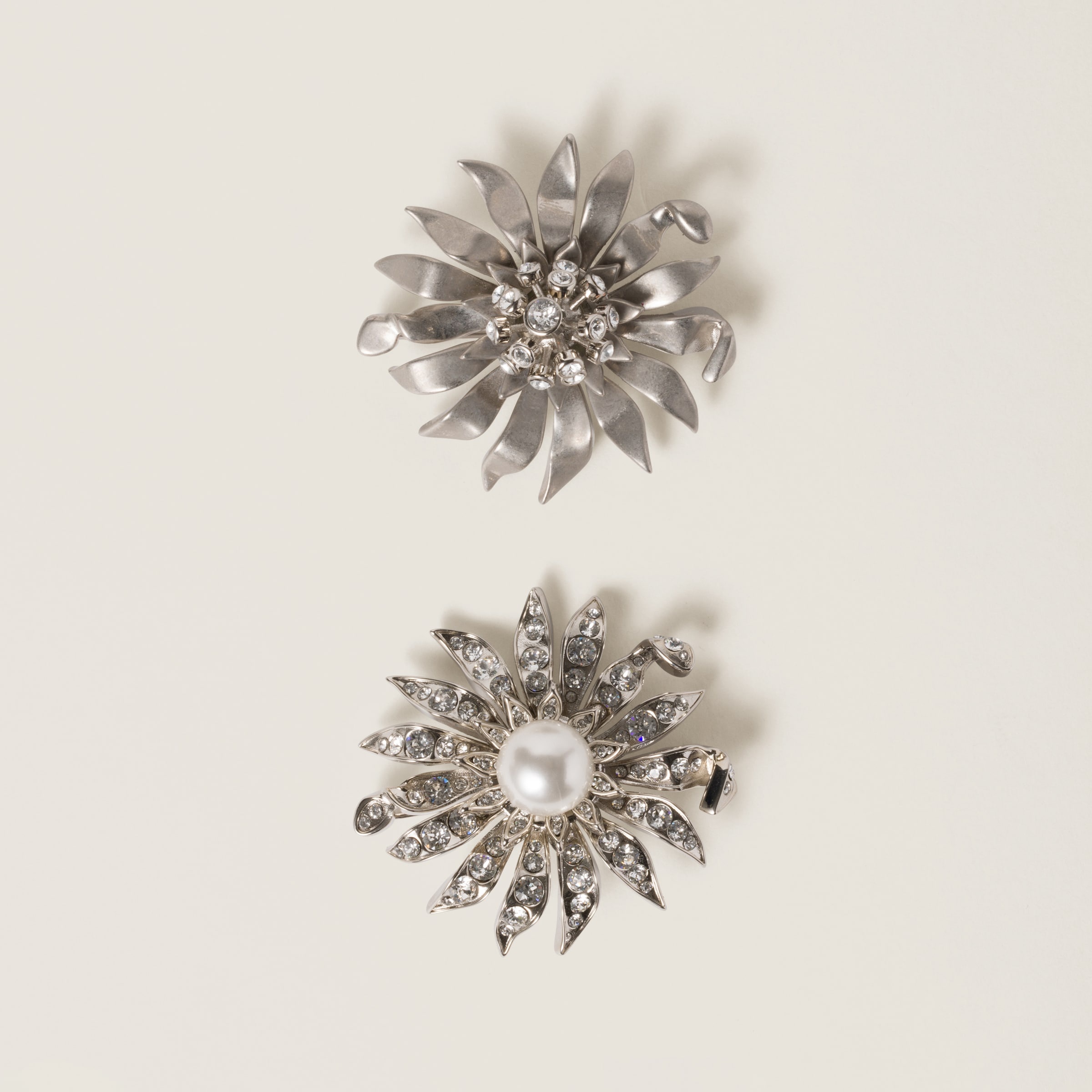 Metal brooches with crystals and pearl - 1