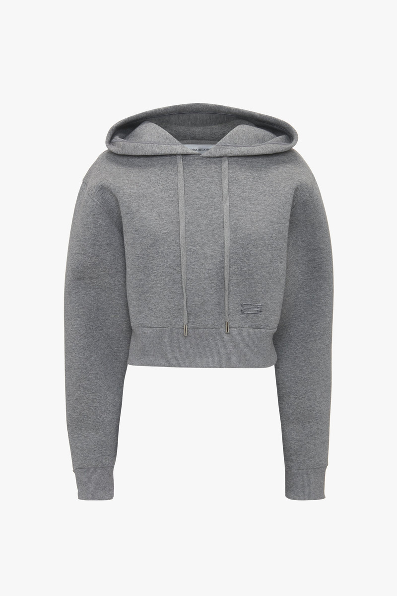 Cropped Structured Hoodie In Grey Marl 1