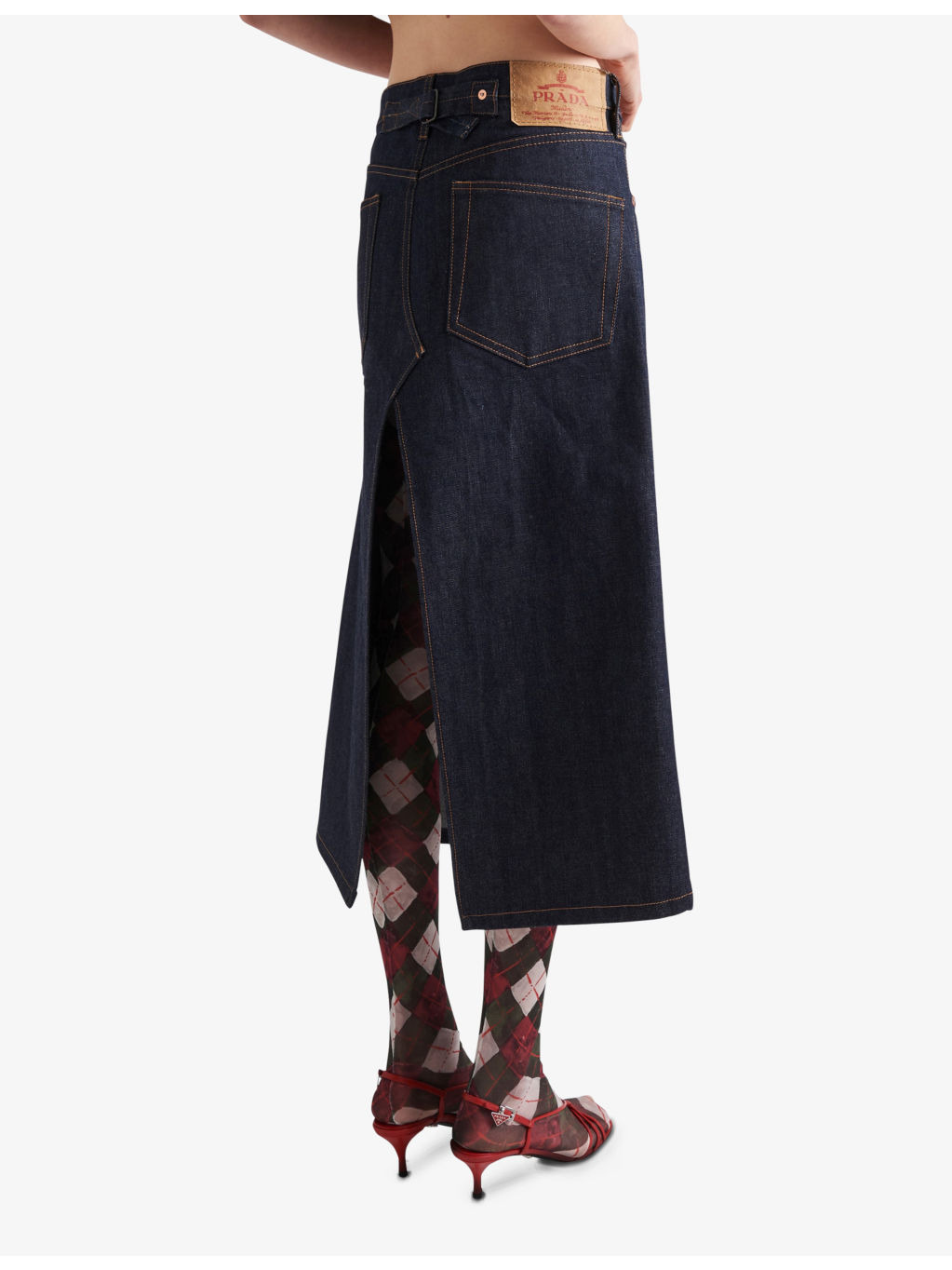 Logo-badge flared high-rise selvedge-denim midi skirt - 4