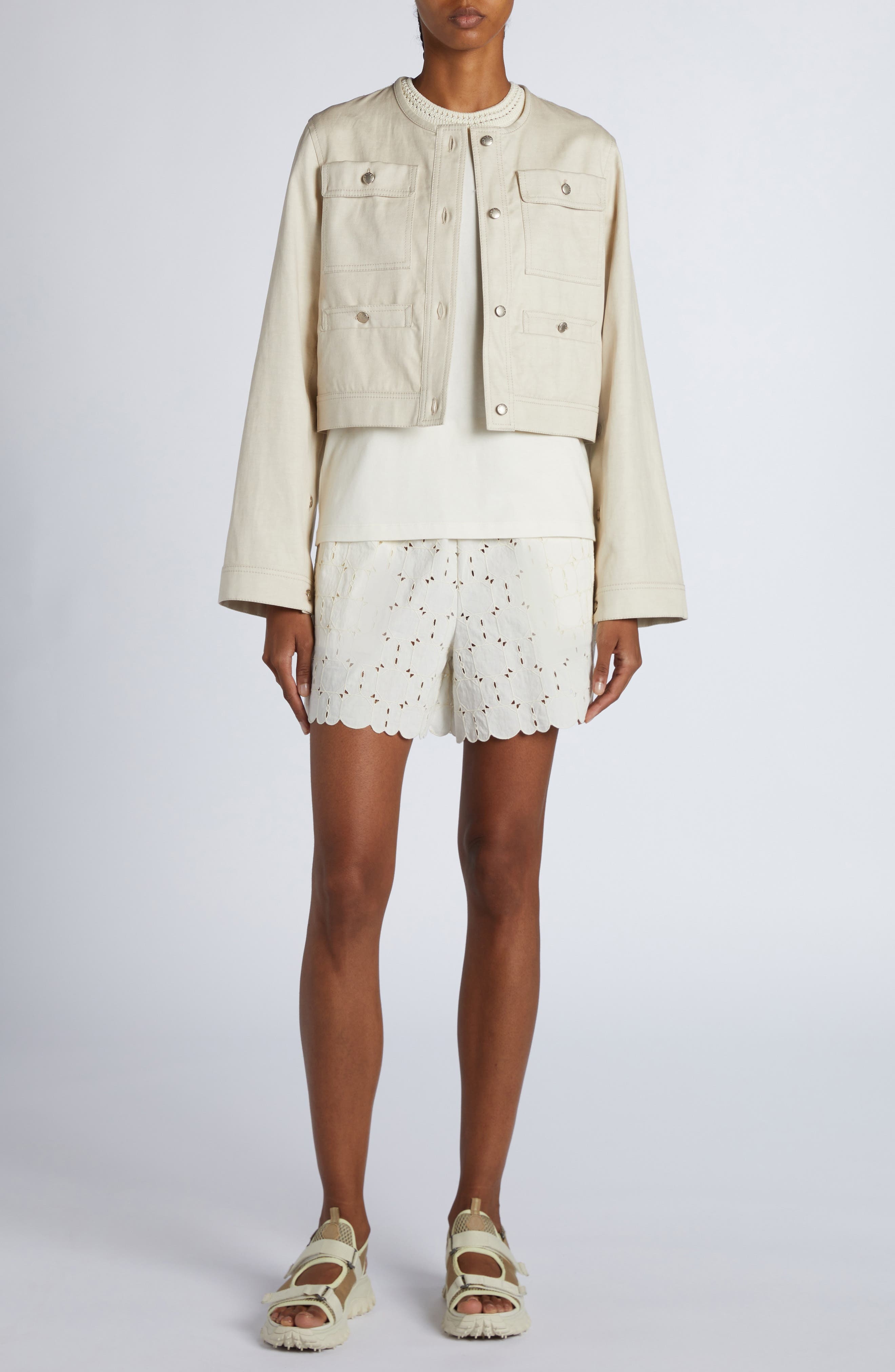 Moncler Chatel Button Sleeve Crop Jacket in White at Nordstrom - 2