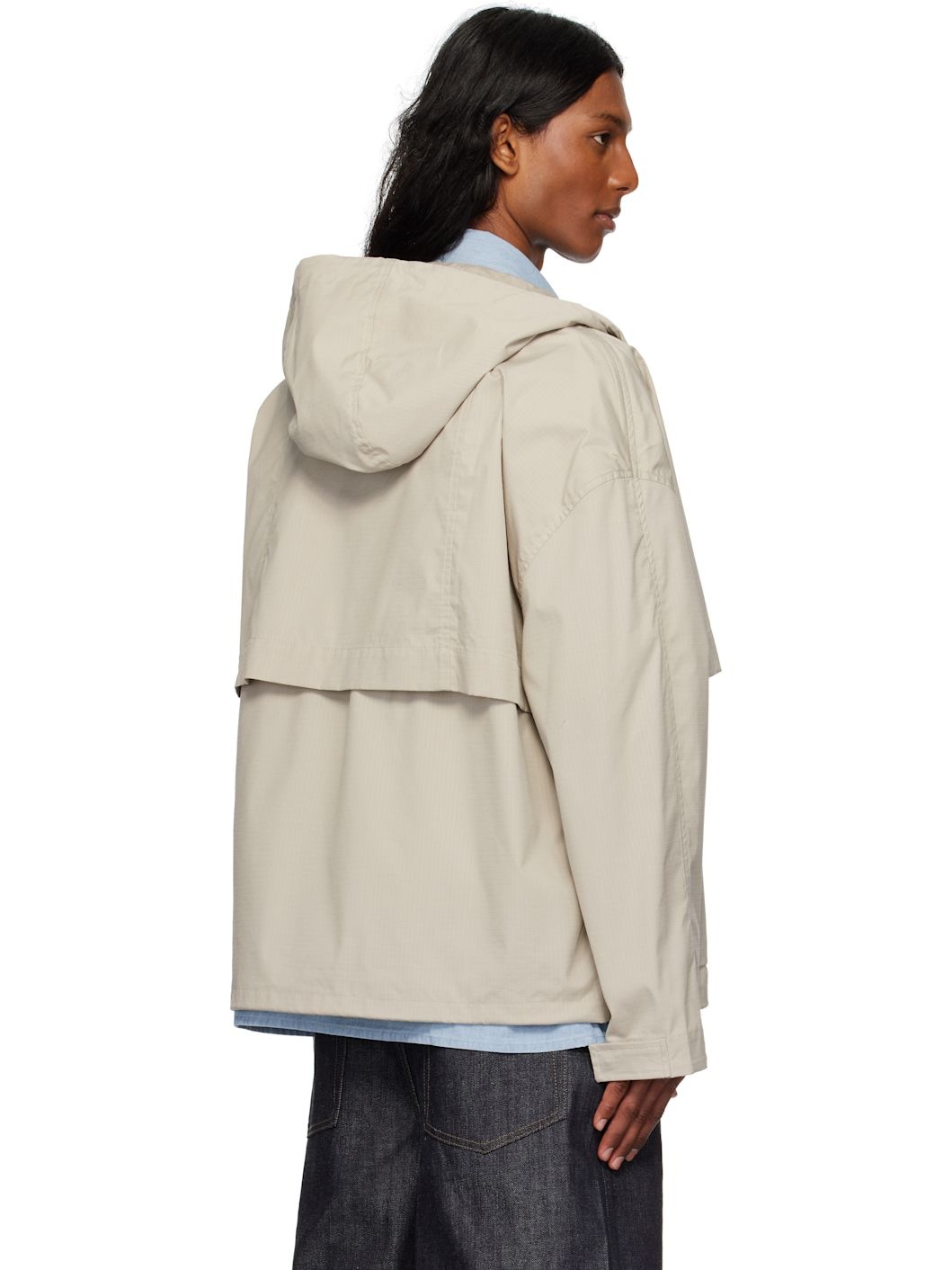 Taupe Hooded Zipped Windbreaker Jacket - 3
