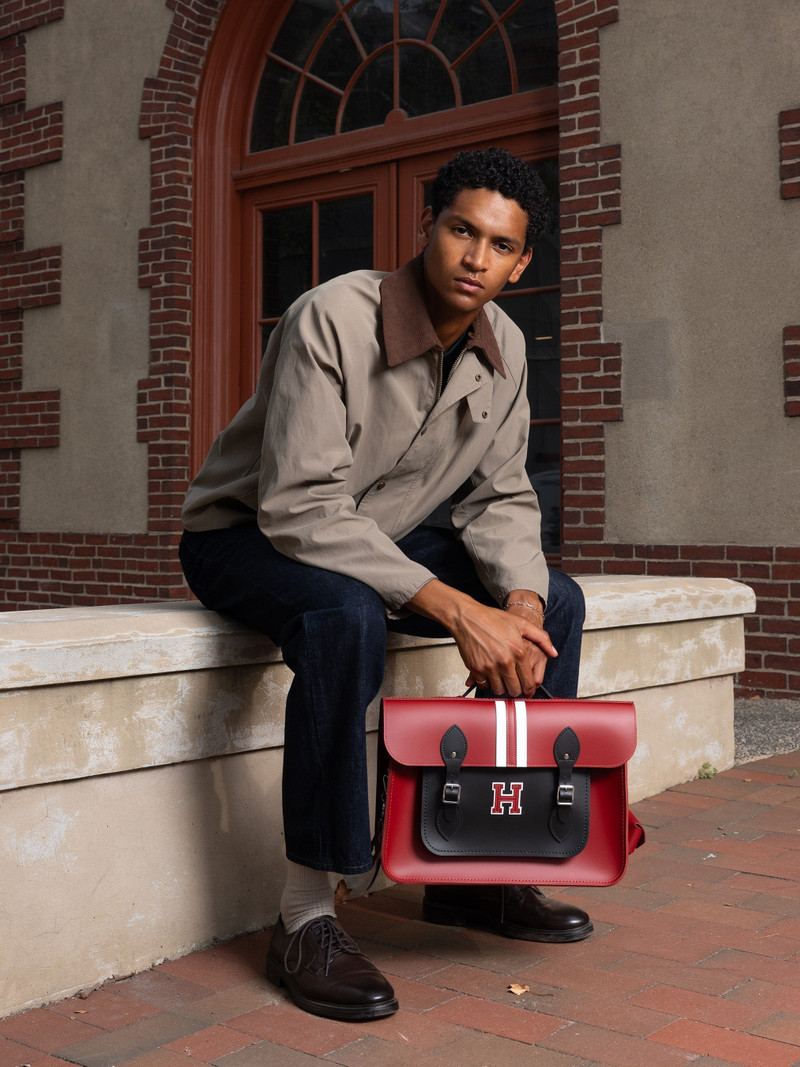 Cambridge Satchel The 15 Inch Batchel - Red with Harvard Stripe outlook