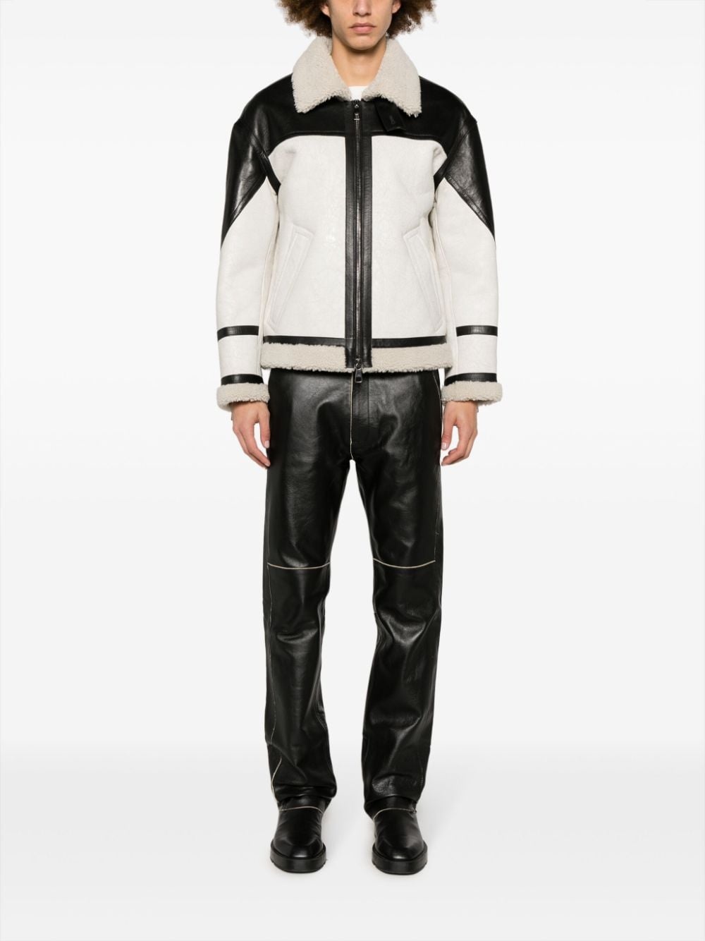 faux-shearling trim leather jacket - 2
