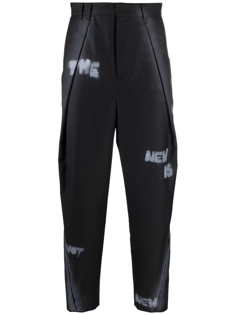 slogan print straight-leg trousers 1