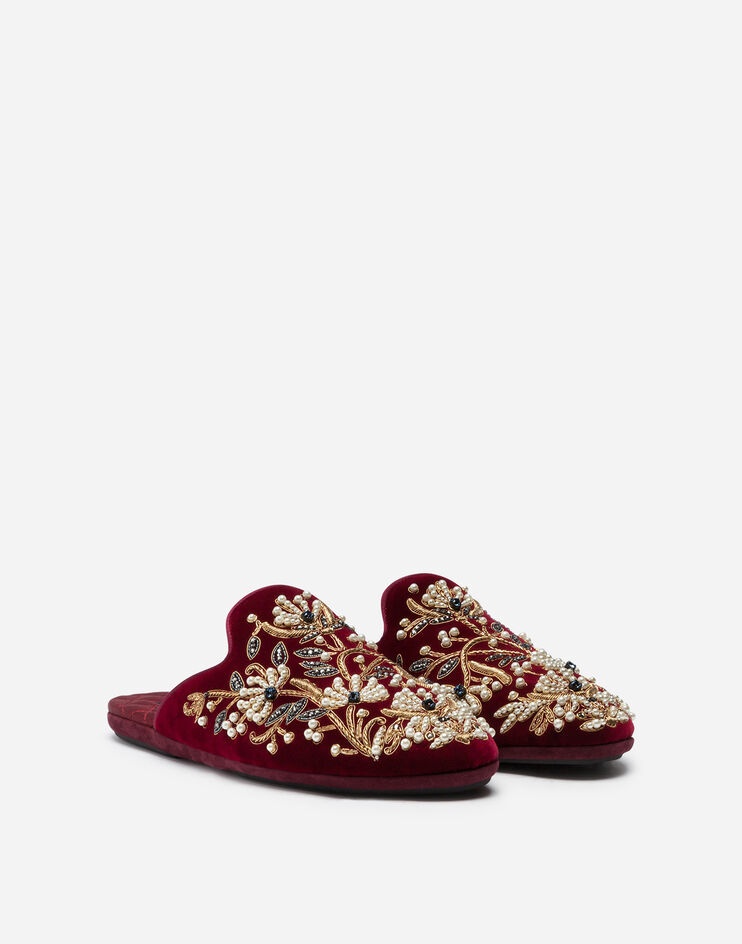 Velvet slippers with floral embroidery - 2