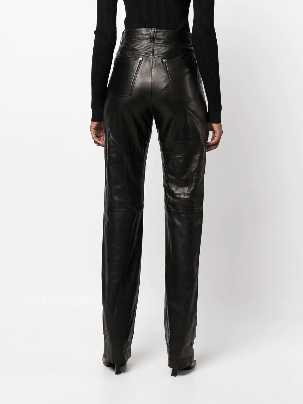 straight-leg lambskin trousers - 4