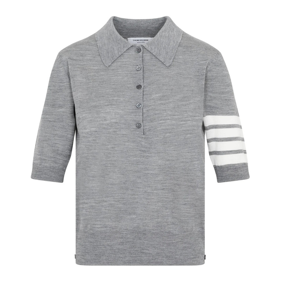 Thom Browne Ladies Light Grey Wool 4-Bar Relaxed Polo Shirt - 5