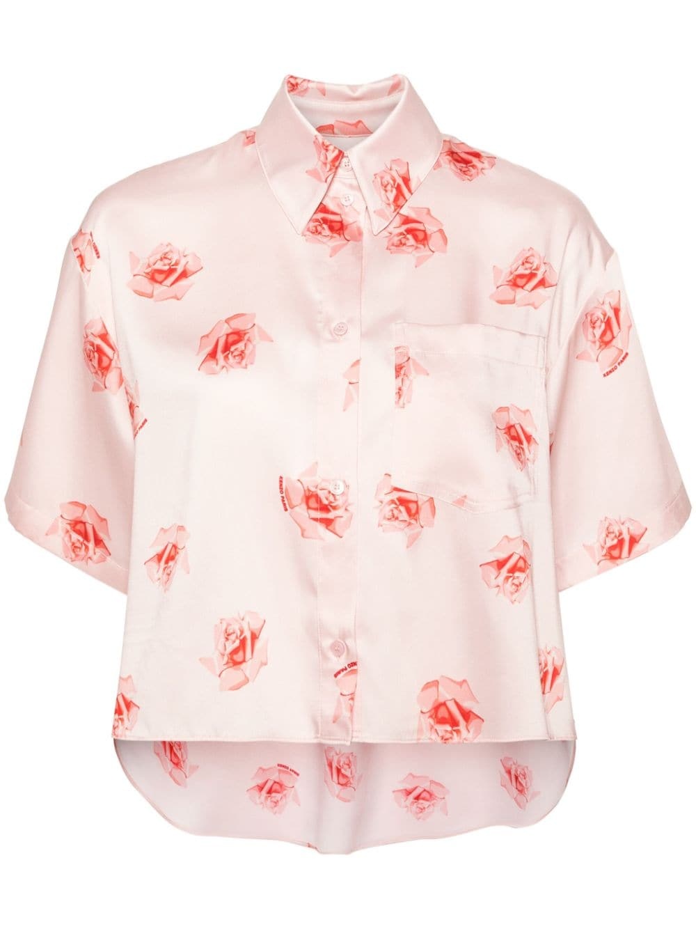 rose-print satin cropped shirt - 1