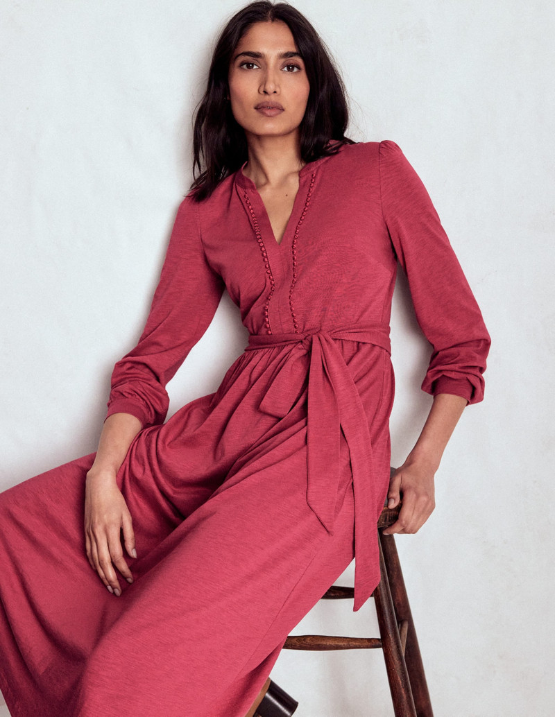 Naomi Long Sleeve Jersey Dress-Terracotta Red 3