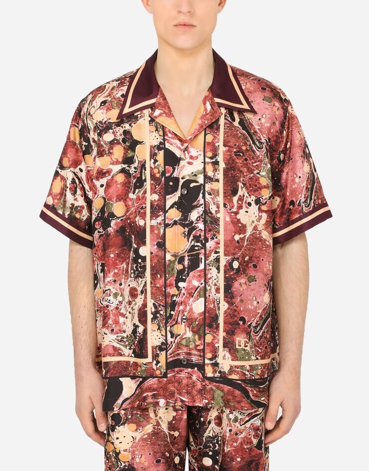 Silk Hawaiian shirt with marbled print - 1