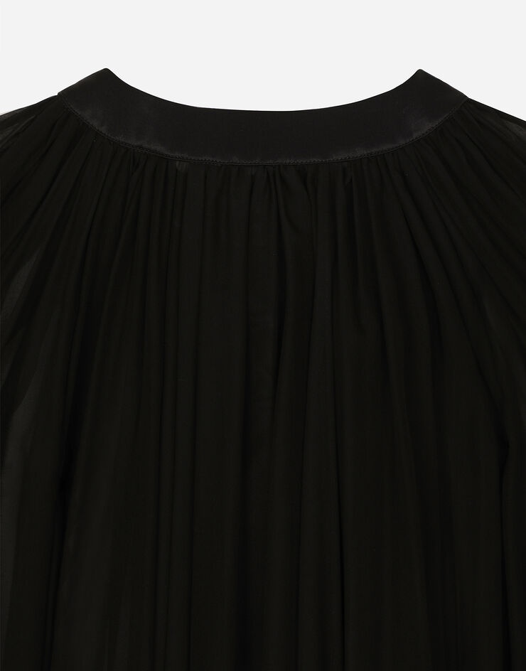 Silk chiffon cape with flower appliqué - 7