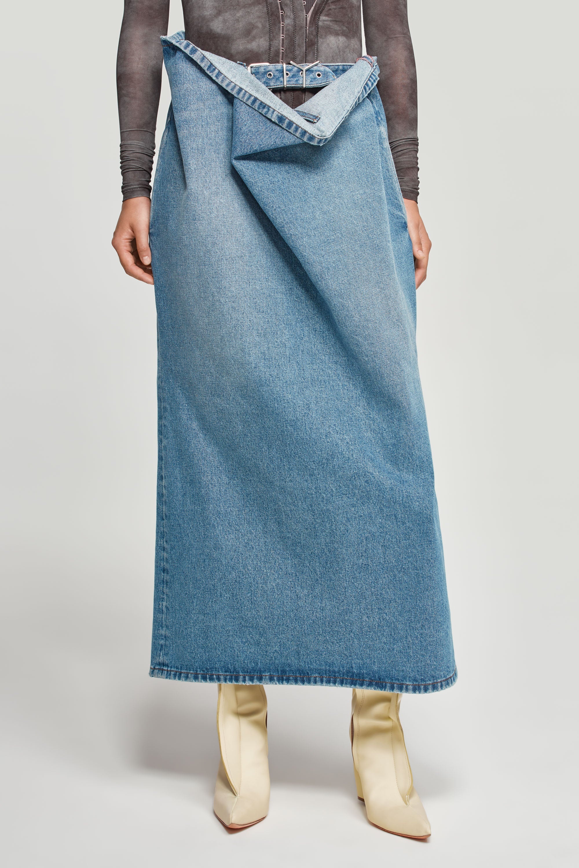 Y Belt Denim Tube Skirt - 3