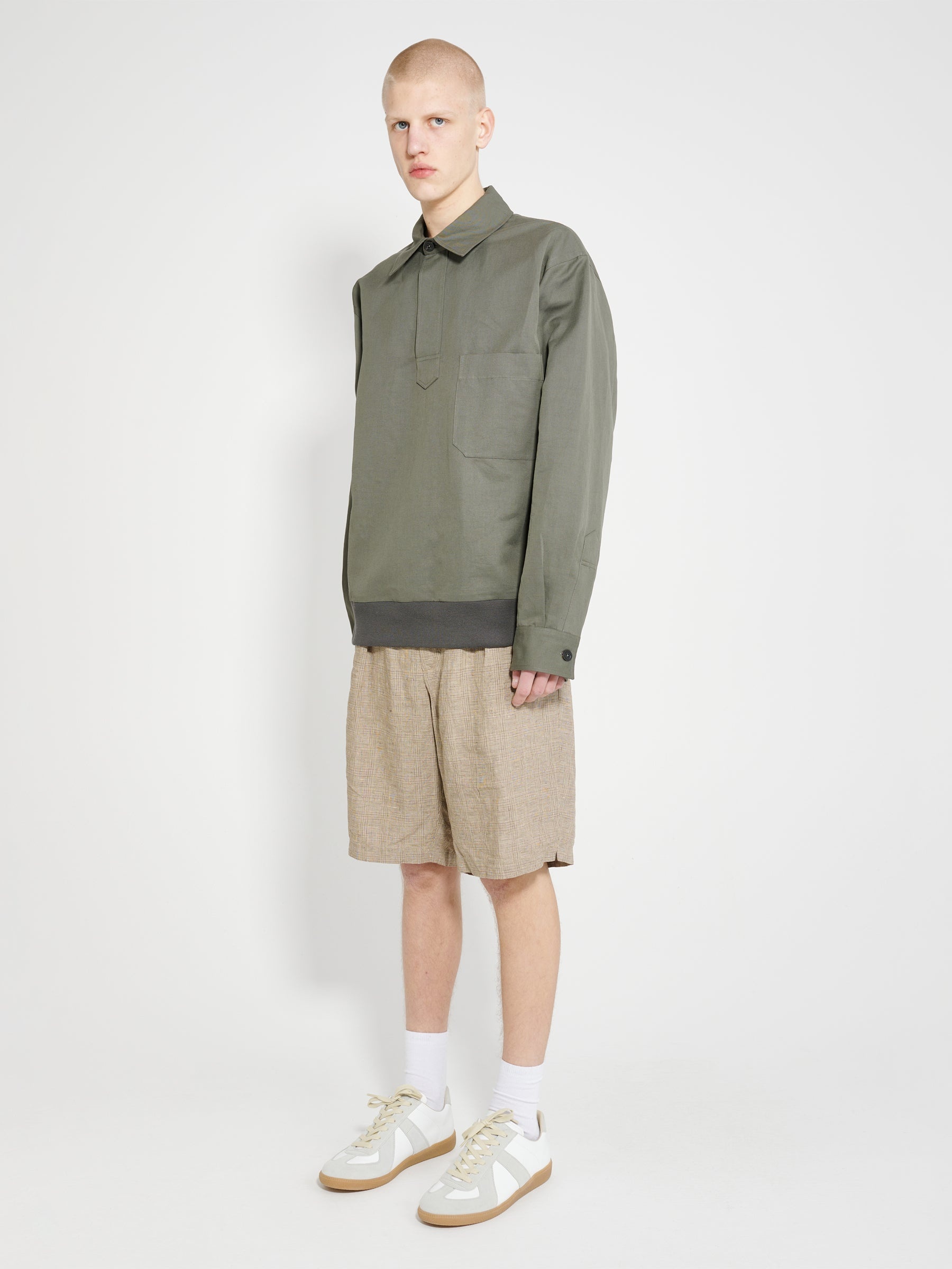 ENGINEERED GARMENTS SUNSET SHORT BEIGE LINEN GLEN PLAID - 4