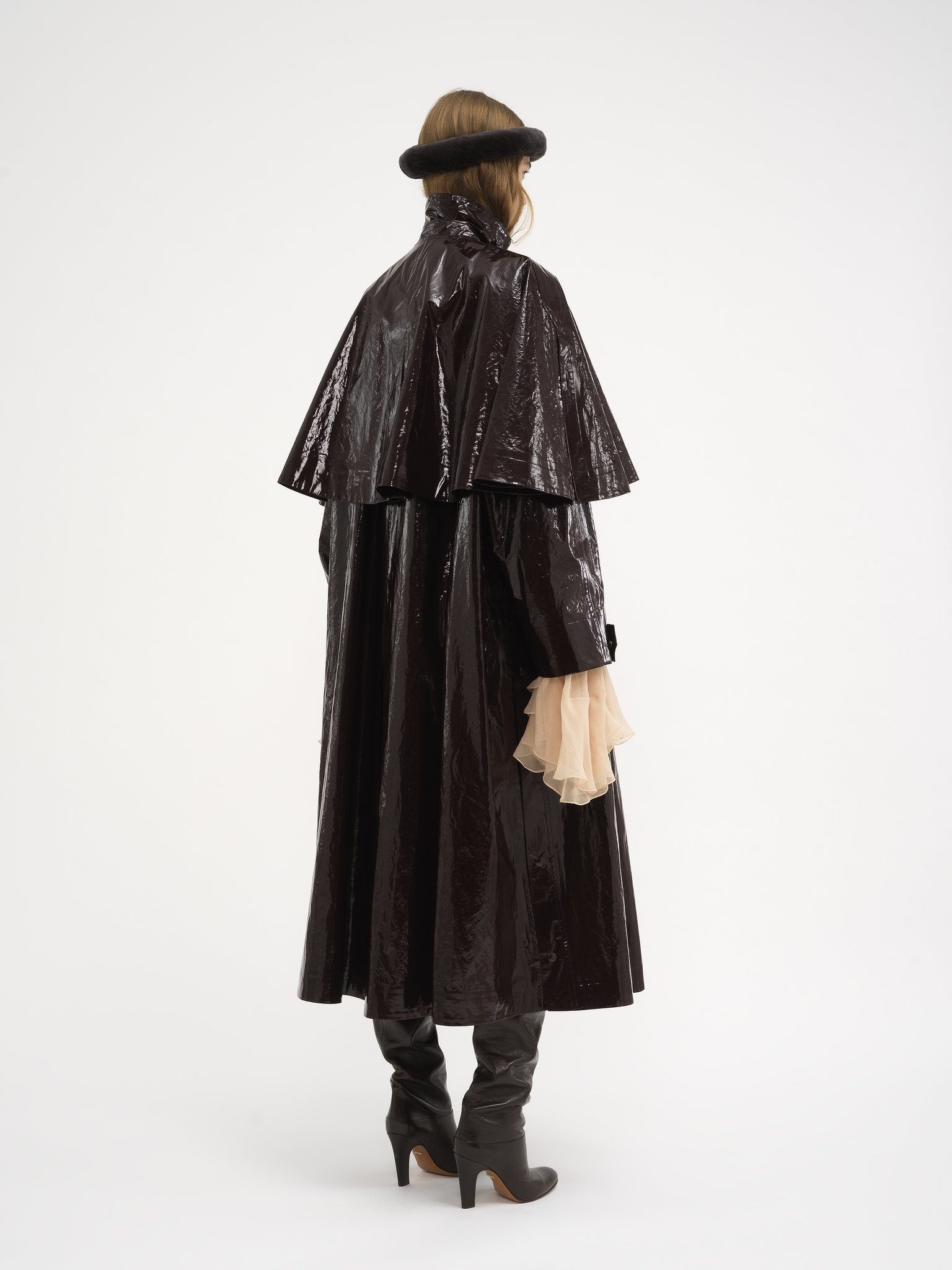 OVERSIZED LONG PARKA IN SHINY COTTON WITH CAPE - 5