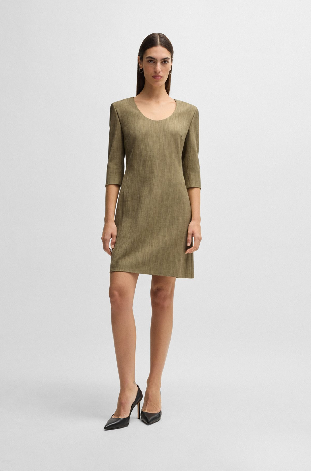 SCOOP-NECK DRESS IN HERRINGBONE STRETCH FABRIC - 3