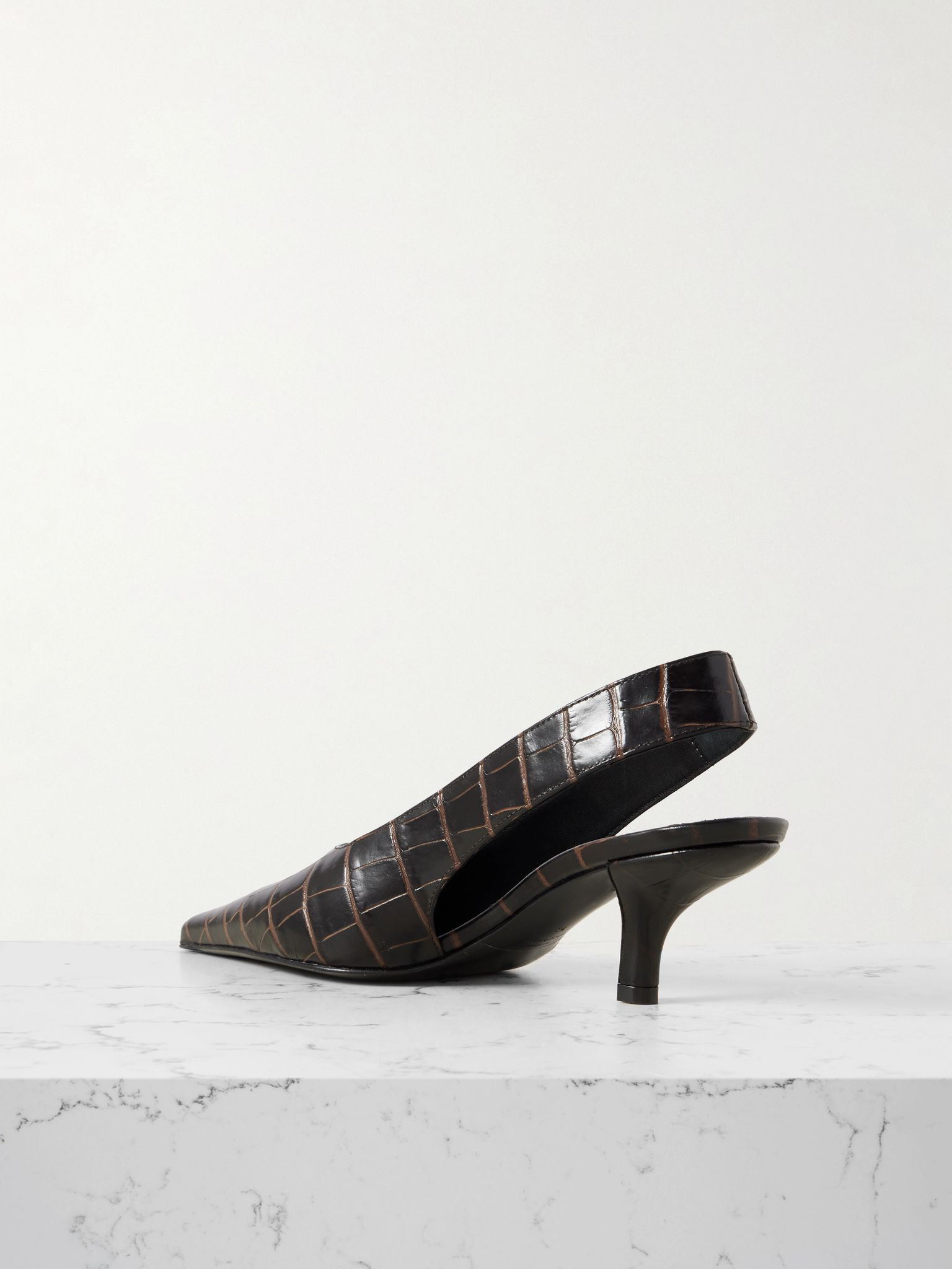 Croc-effect leather slingback pumps Dark brown - 3
