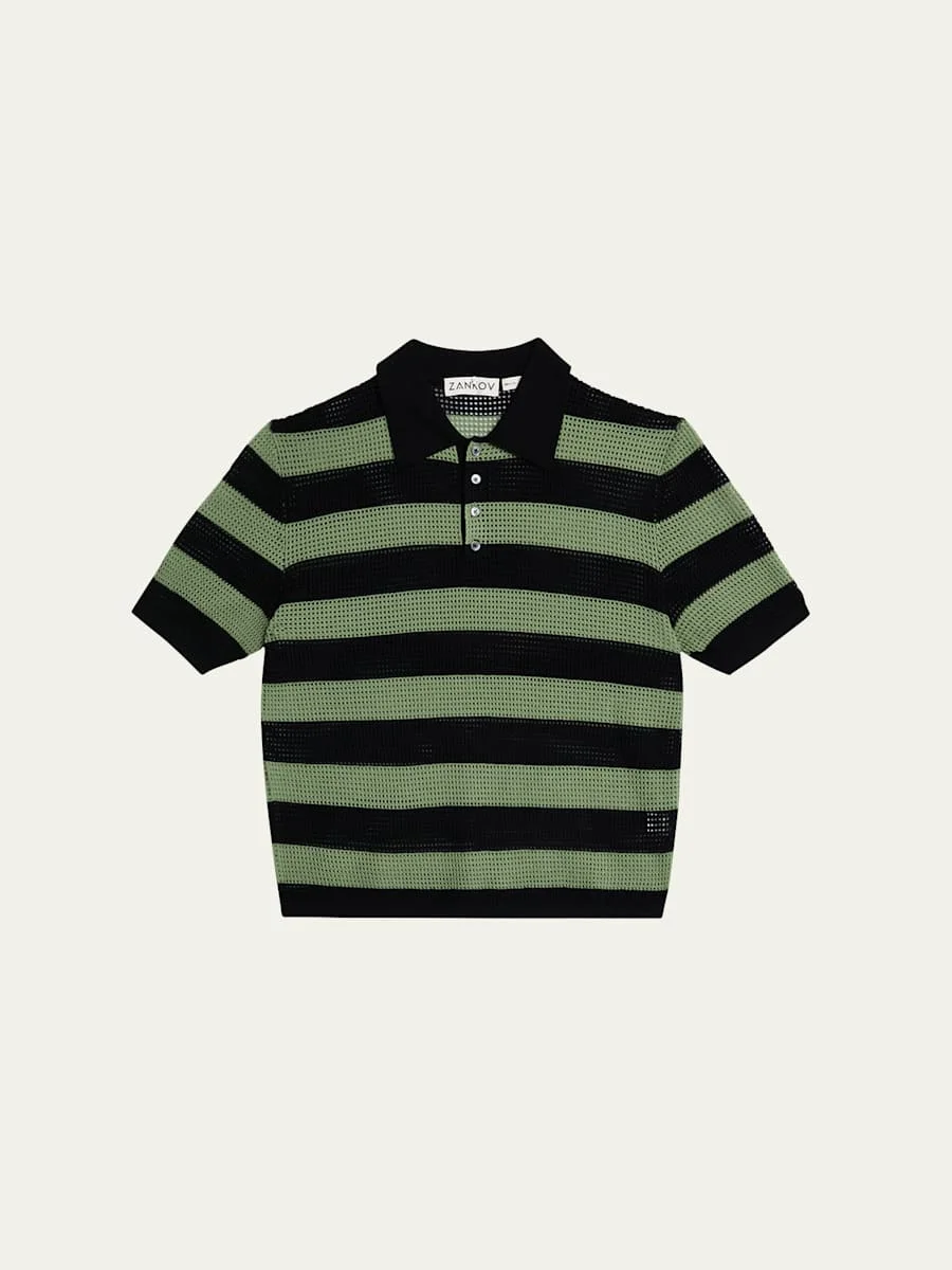 Men's Mesh Block Stripe Polo Shirt - 1