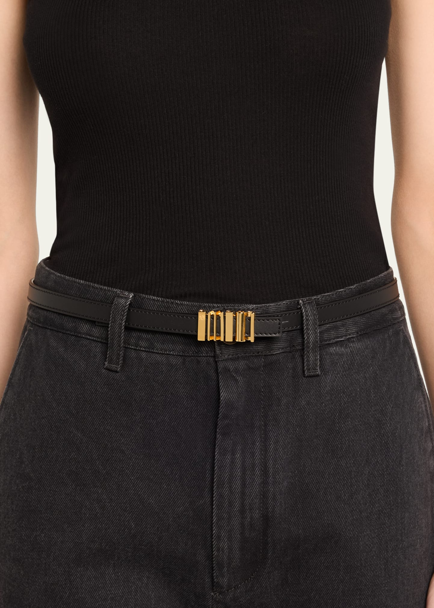 Graphic Buckle Leather Skinny Belt - 2