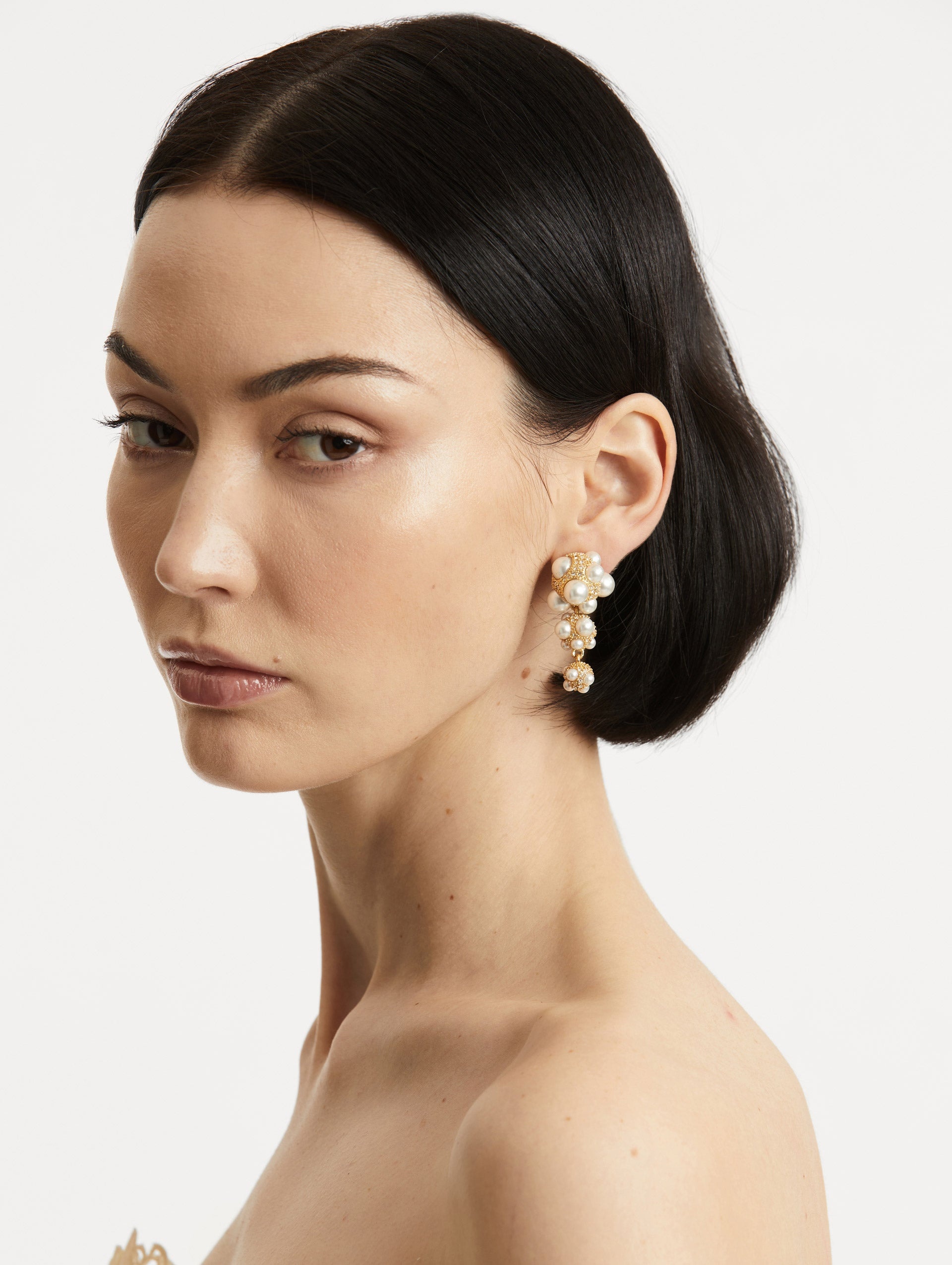 PEARL PAVÉ CLUSTER DROP EARRINGS - 2