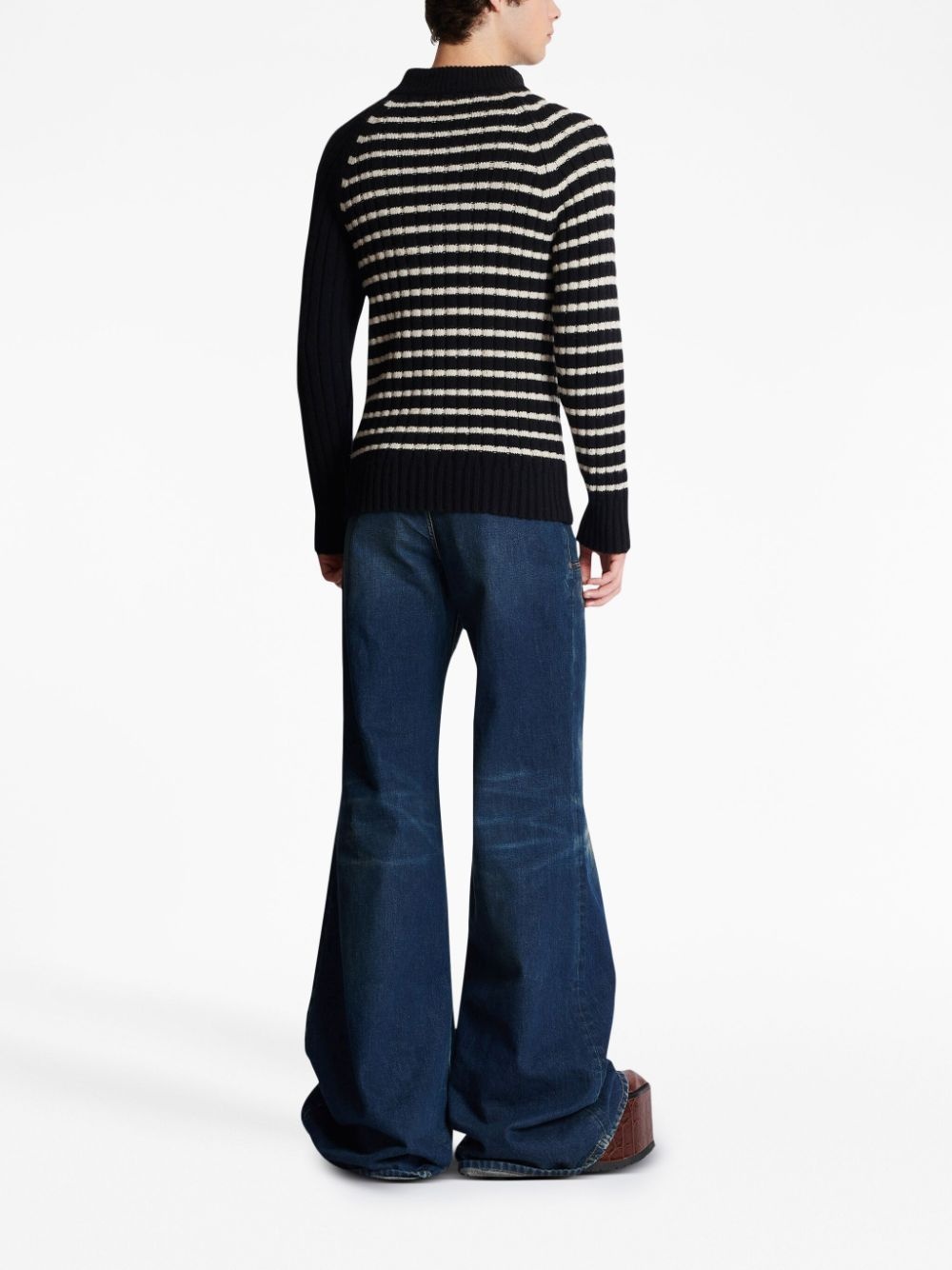 embossed-button striped jumper - 4