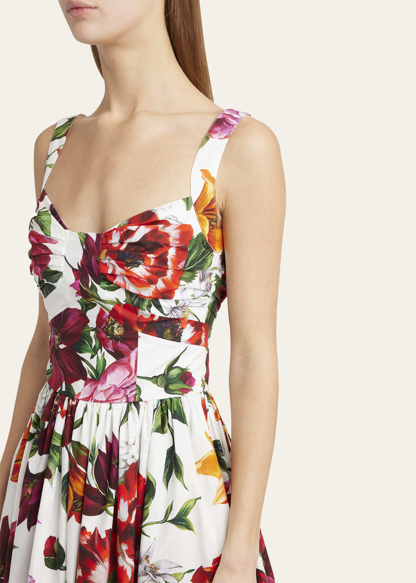 Floral Poplin Pleated Bust Fit-&-Flare Dress - 5