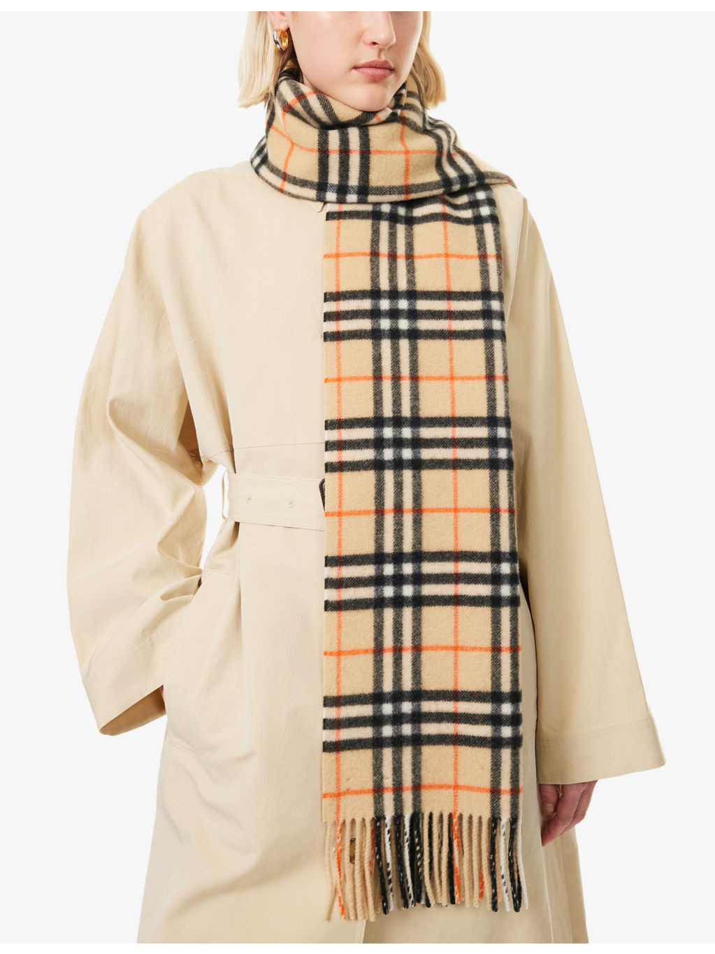Check-print fringed cashmere scarf - 2