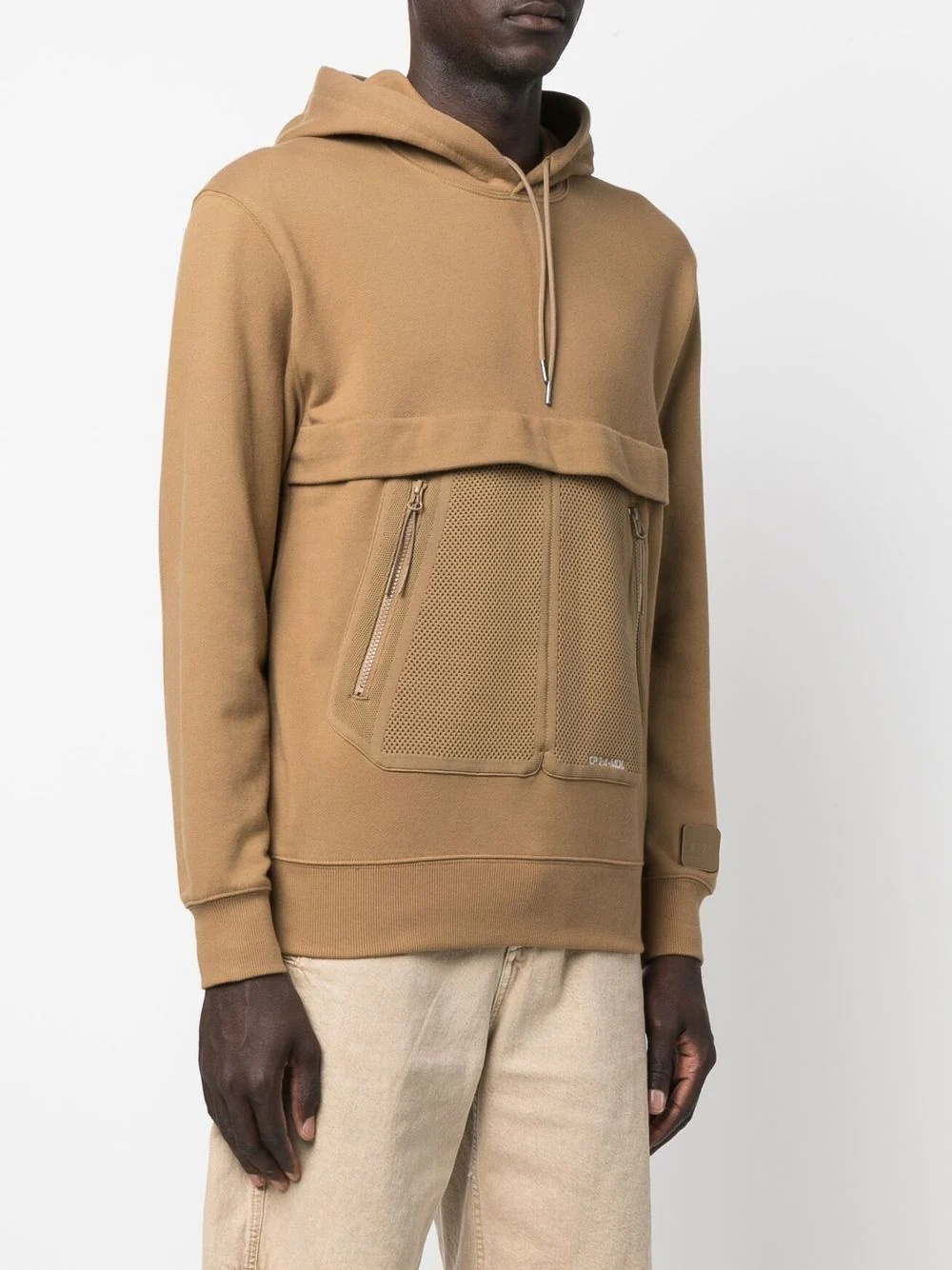 mesh-panel cotton hoodie - 3