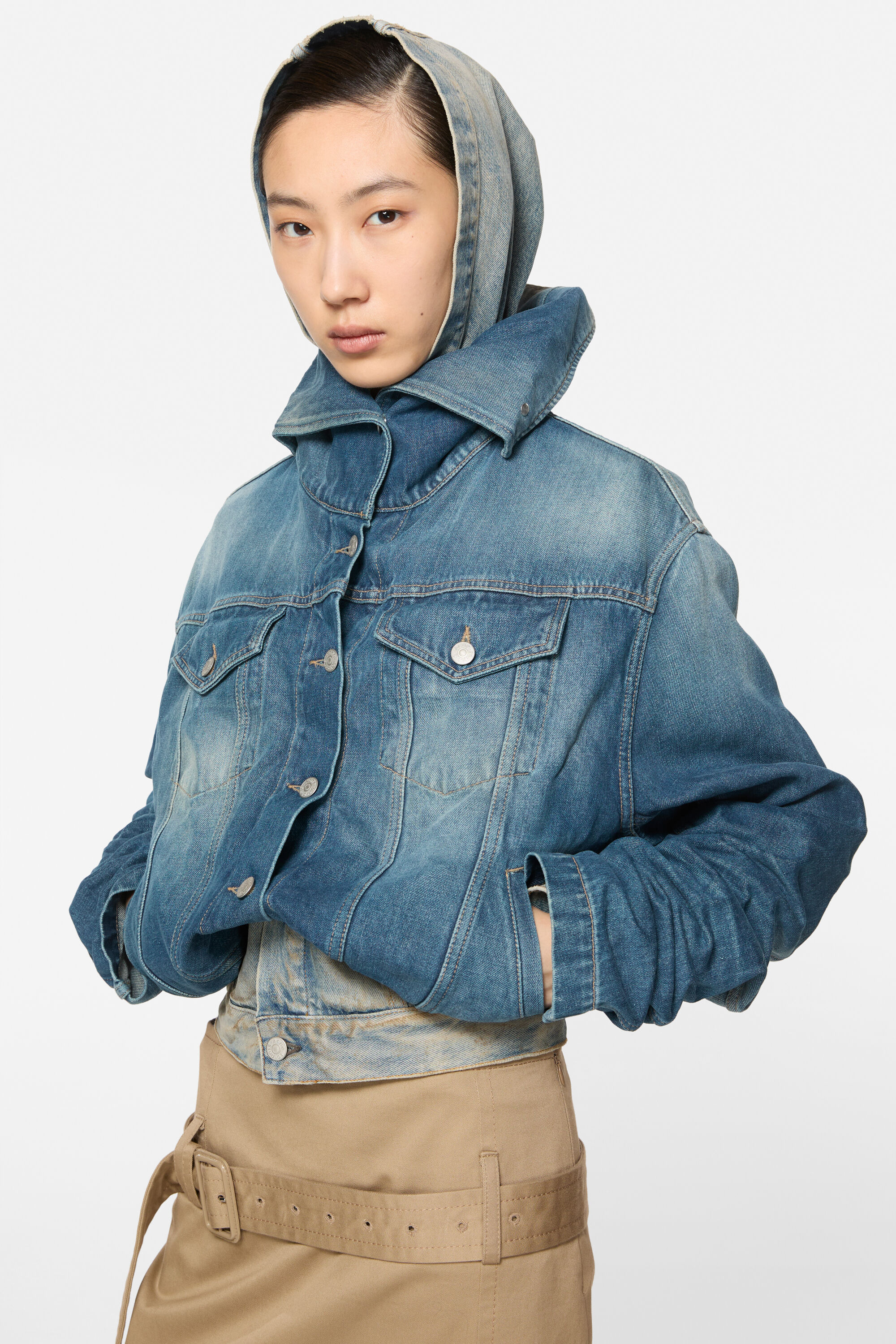 Crinkled denim jacket - Mid Blue - 4