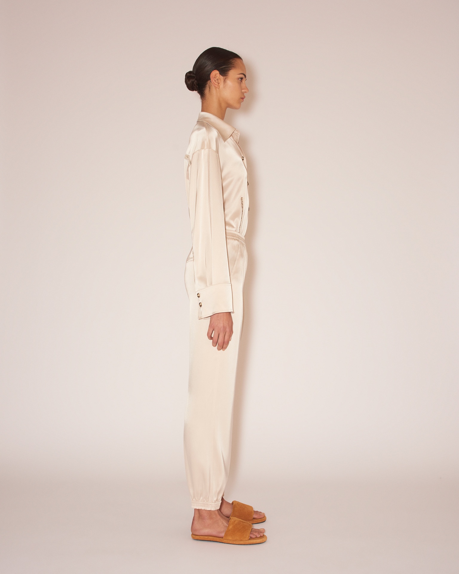 JOLIEN - Slip-satin tapered pants - Creme - 5
