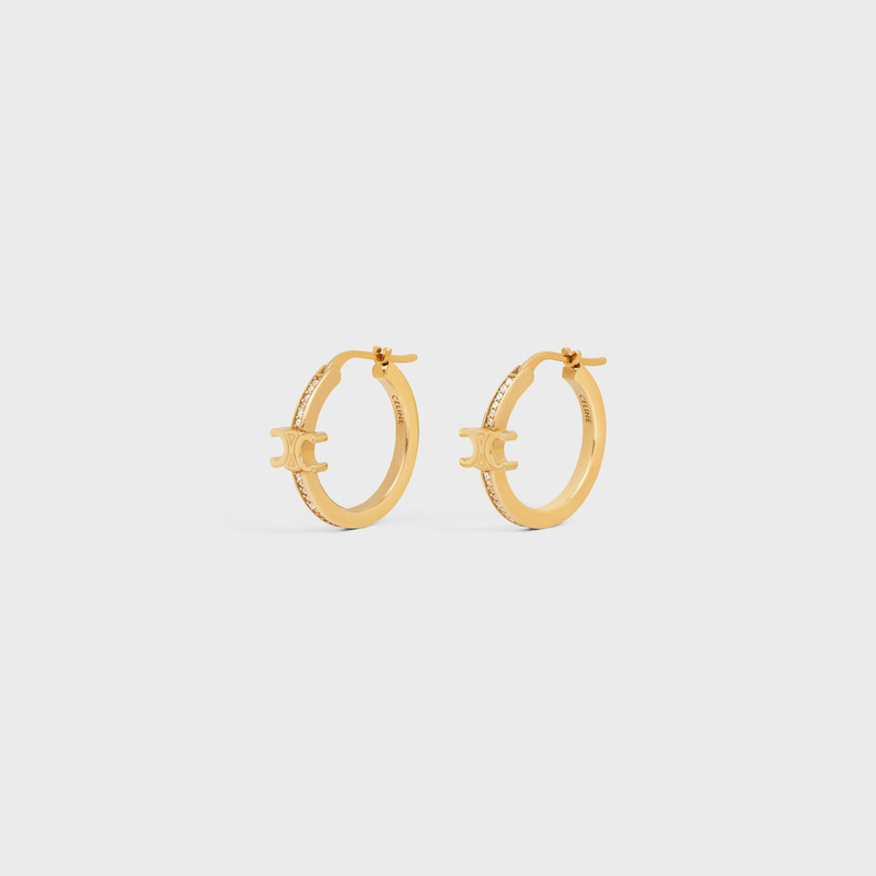 CELINE Triomphe Sparkle Hoops in Strass and Brass with Gold Finish outlook