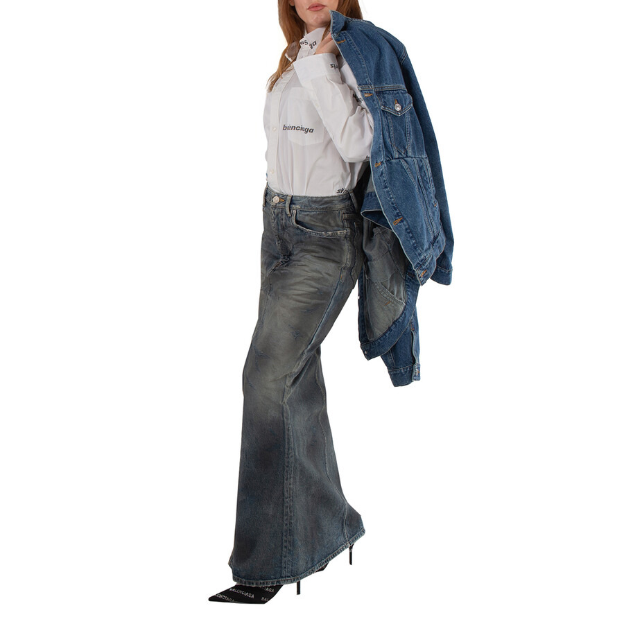 Balenciaga Faded Maxi Denim Skirt In Dirty Pale Blue - 6