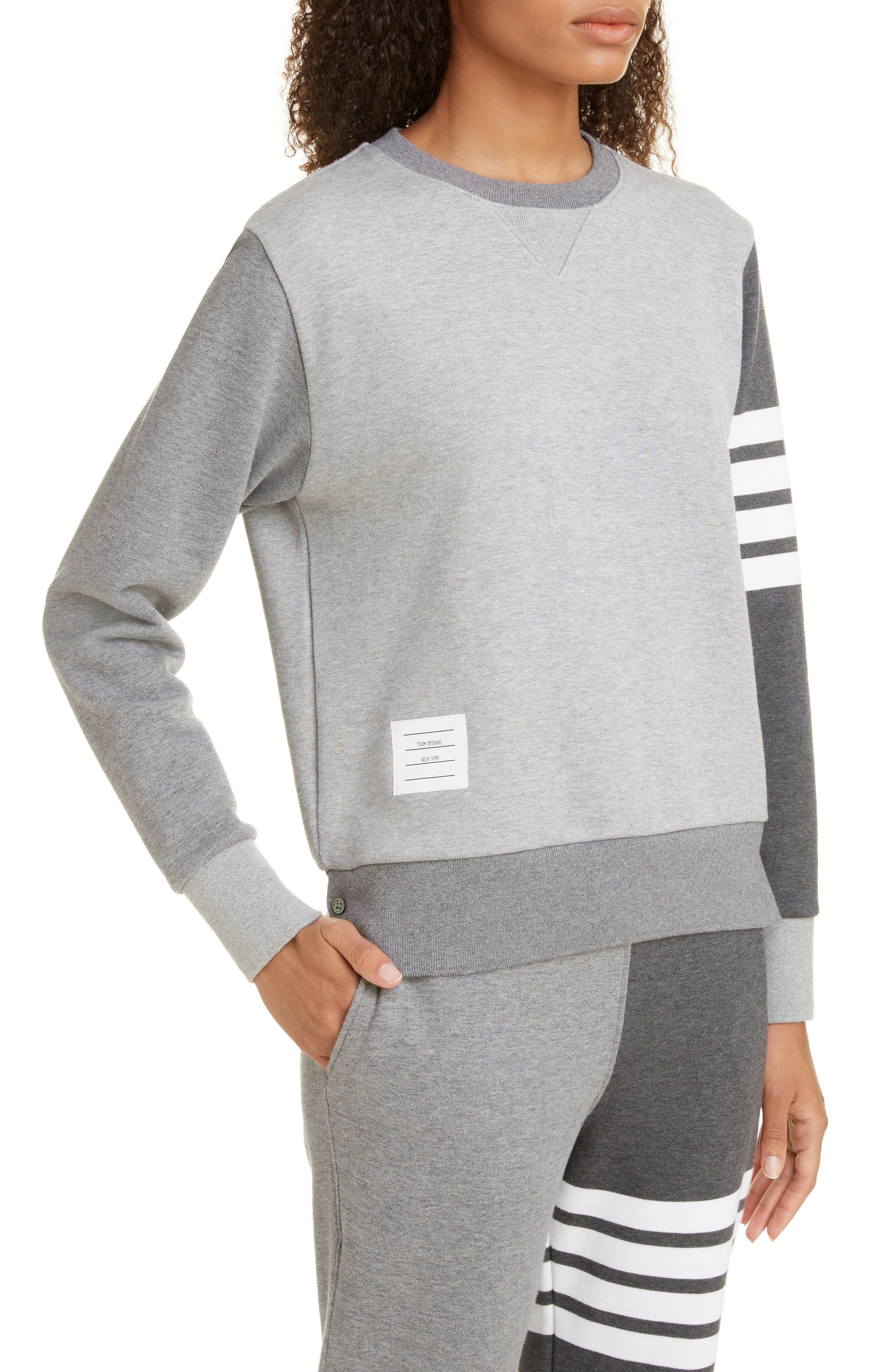 Thom Browne Four-Bar Cotton Sweatshirt in Tonal Grey at Nordstrom - 4