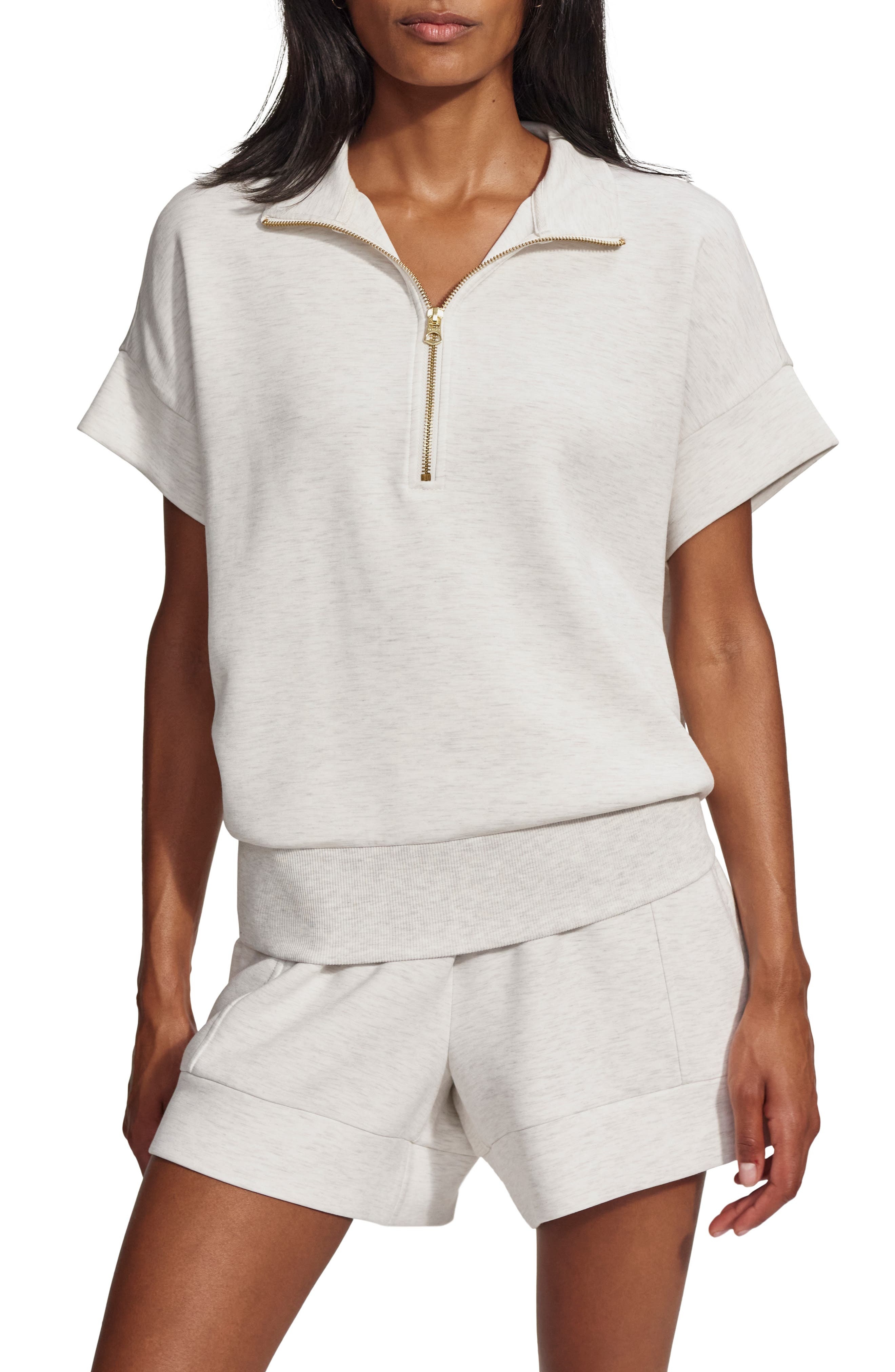 Varley Ritchie Short Sleeve Half Zip in Ivory Marl at Nordstrom - 1