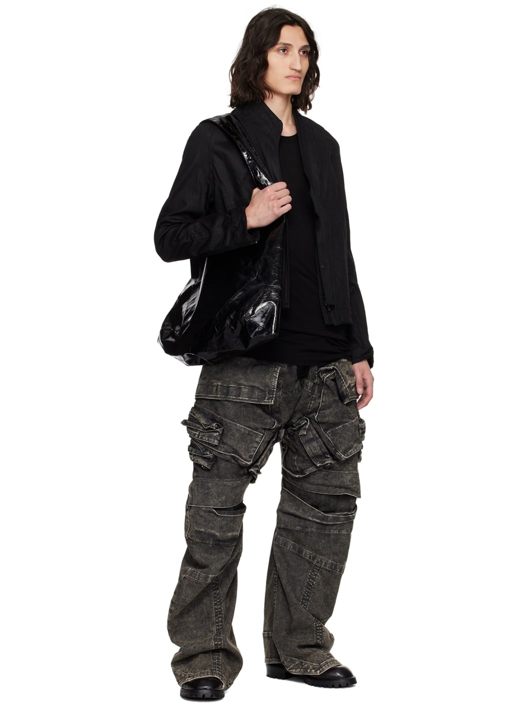 Gray Gasmask Denim Cargo Pants - 4