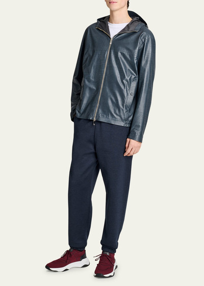 Berluti Men's Scritto Leather Full-Zip Hooded Jacket outlook