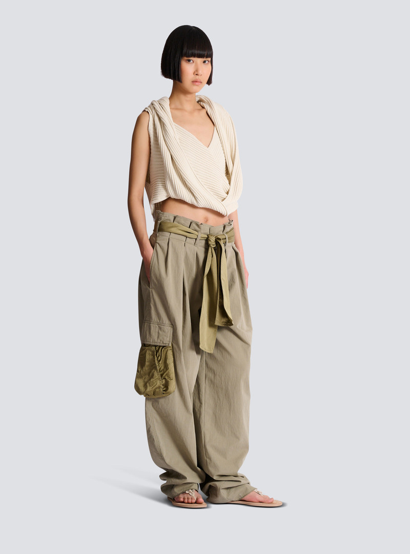 Cotton twill high-waisted trousers 3